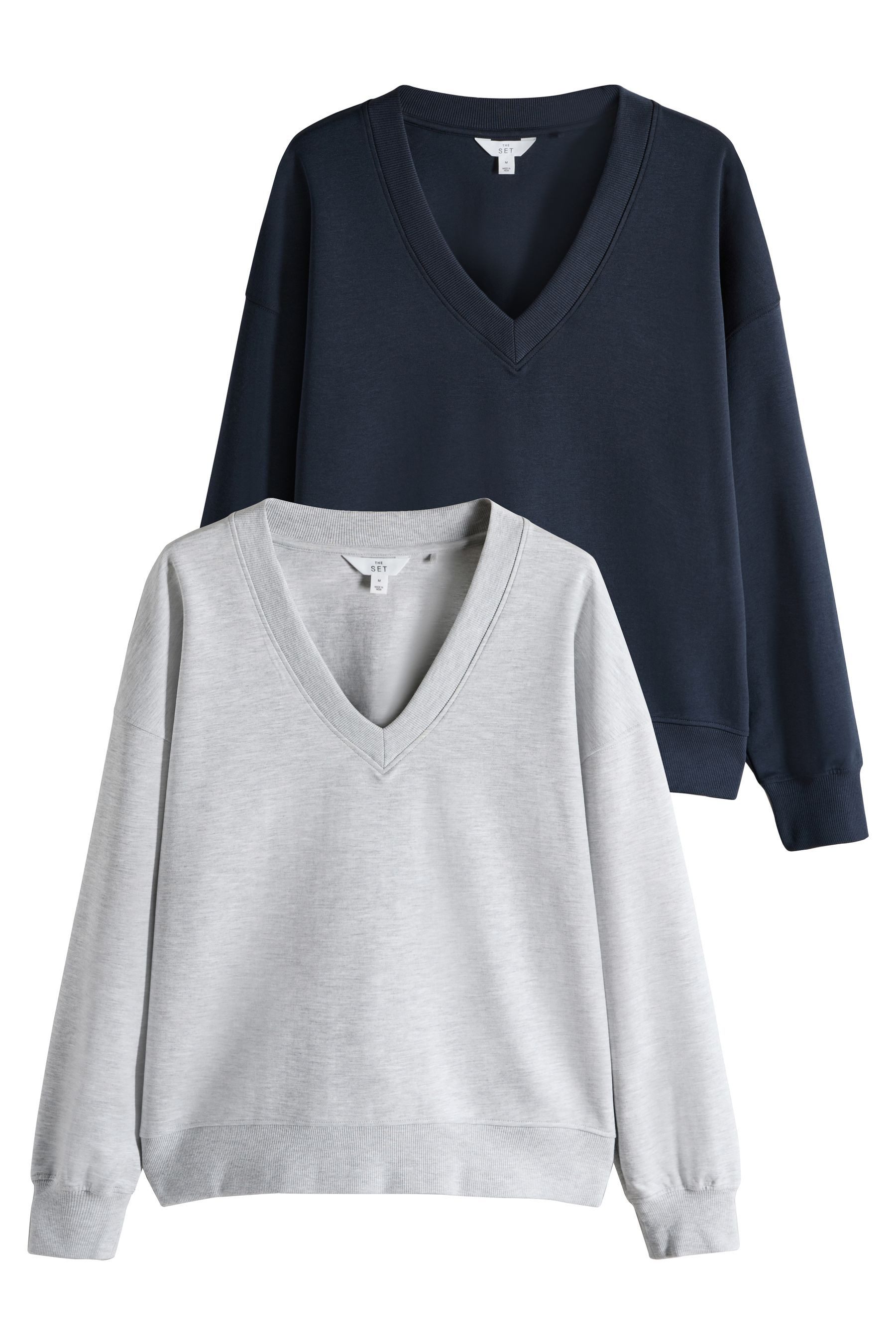 The Set Sweater 2er-Pack Interlock-Sweatshirts mit V-Ausschnitt (2-tlg) günstig online kaufen