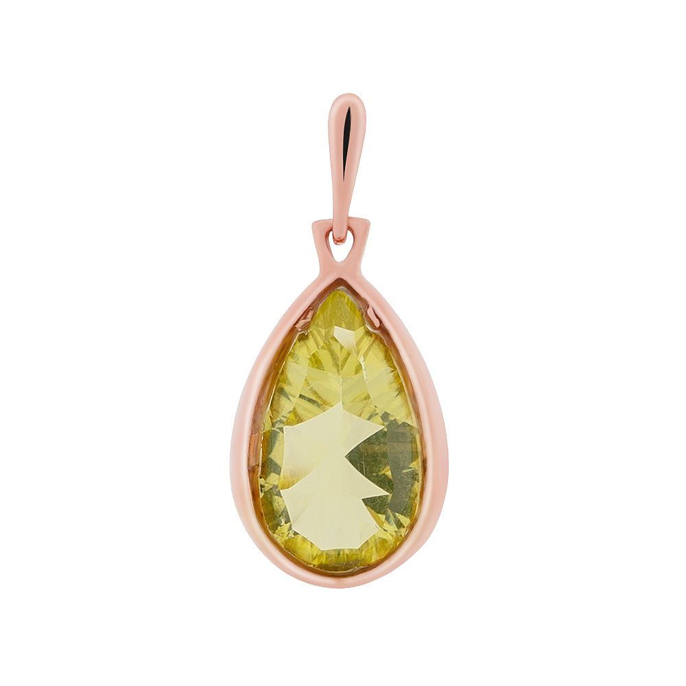 S&A Jewellery Design Kettenanhänger aus 585 Rotgold mit Lemon-Quarz (Set, 1-tlg), Goldschmuck Geschenk für Damen