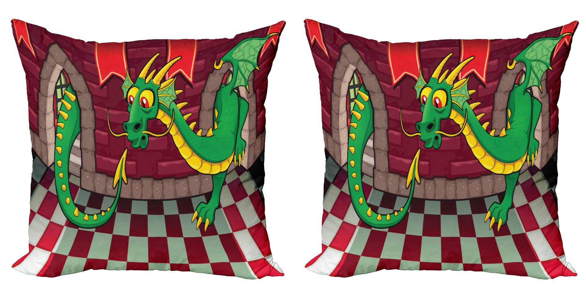 Kissenbezüge Modern Accent Doppelseitiger Digitaldruck, Abakuhaus (2 Stück), Karikatur Schloss mit Drachen