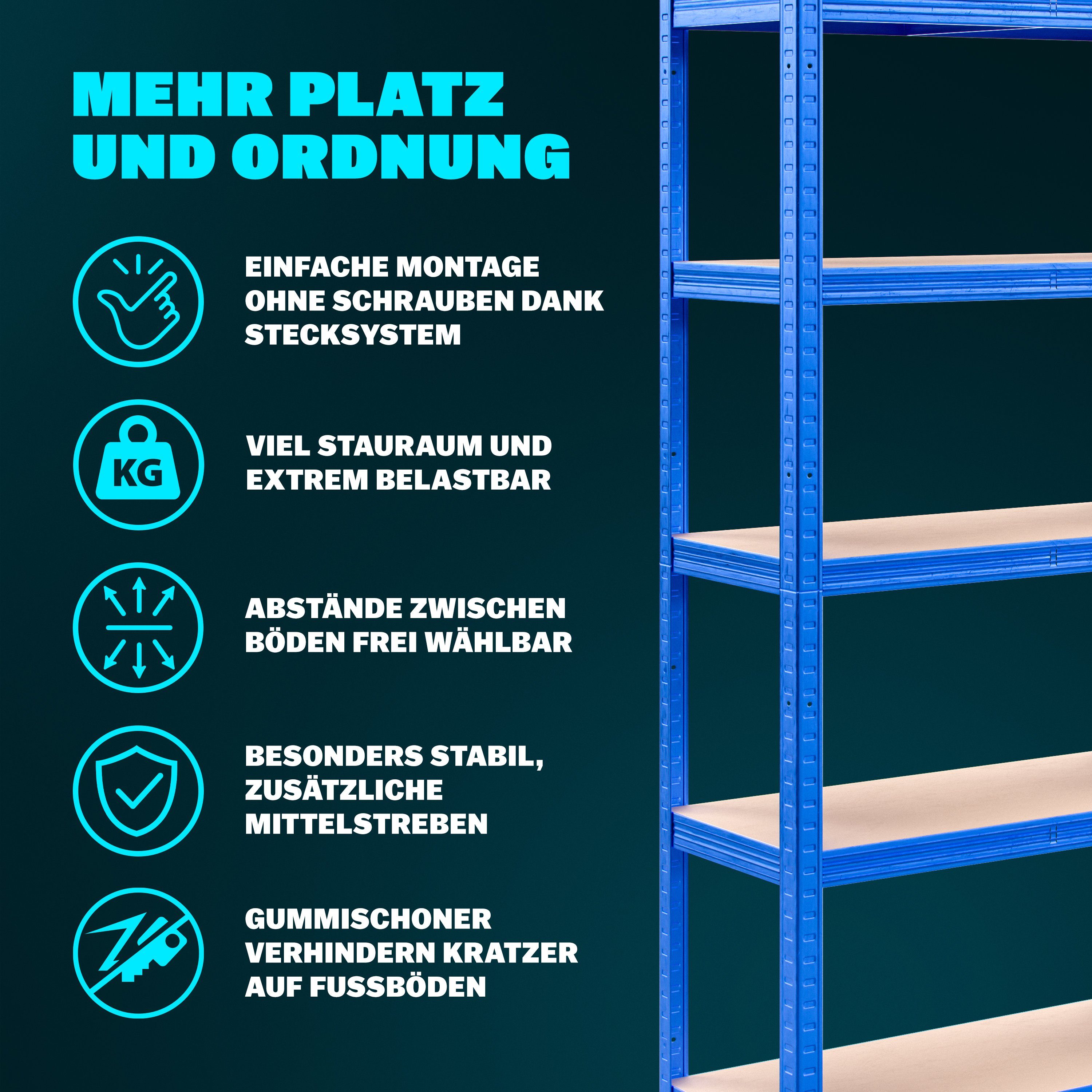 monzana Schwerlastregal, 2x 180x90x40cm 875kg blau 5 MDF-Platten Lagerregal Kellerregal