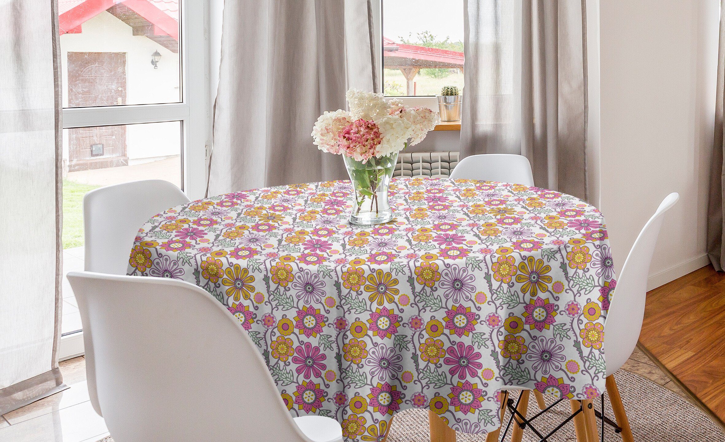 Tischdecke Kreis Küche Tischdecke für Esszimmer Abdeckung Folkloric Dekoration, Abakuhaus Blumen Zierblumen