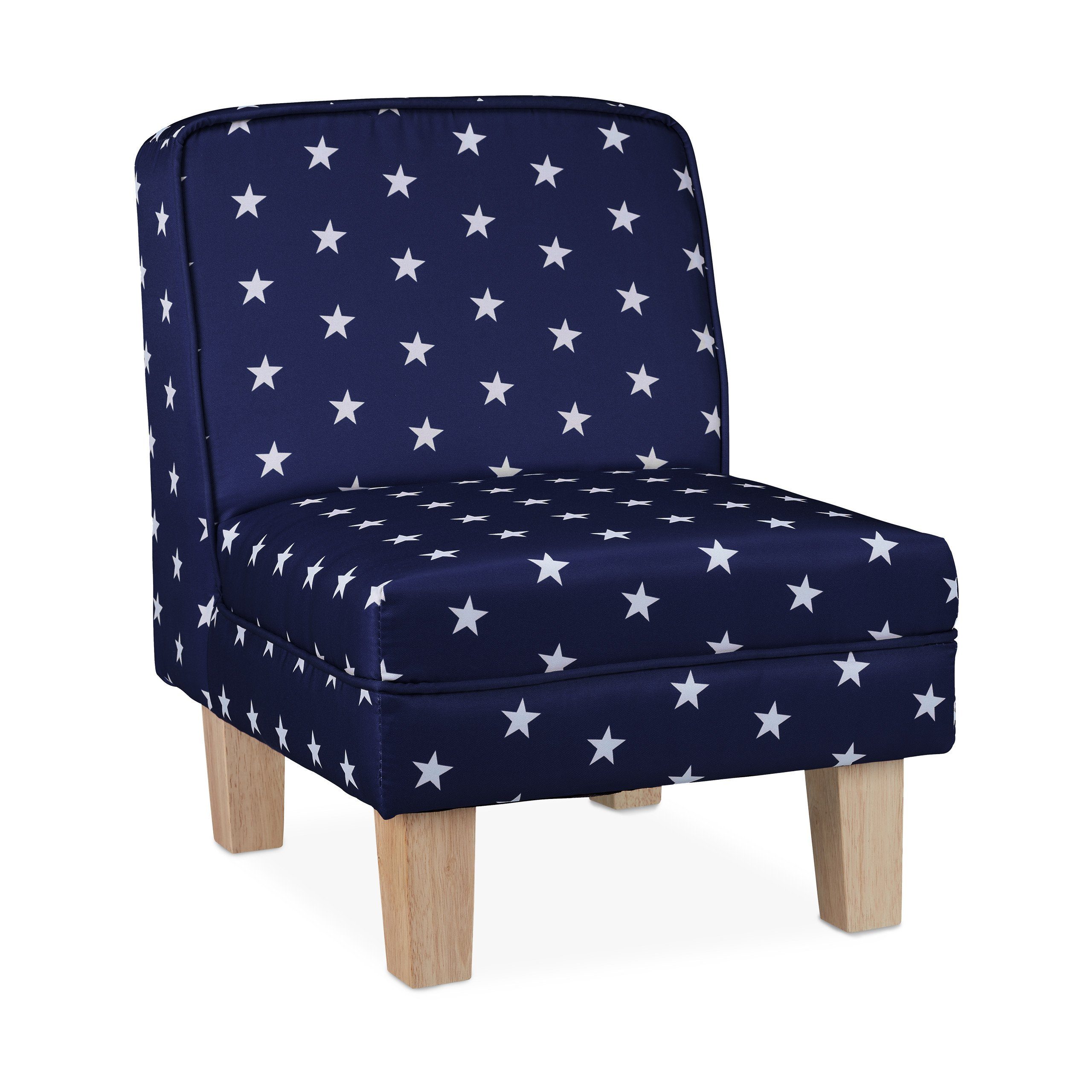relaxdays Sessel Kindersessel mit Sternen, Dunkelblau Dunkelblau Hellbraun Weiß