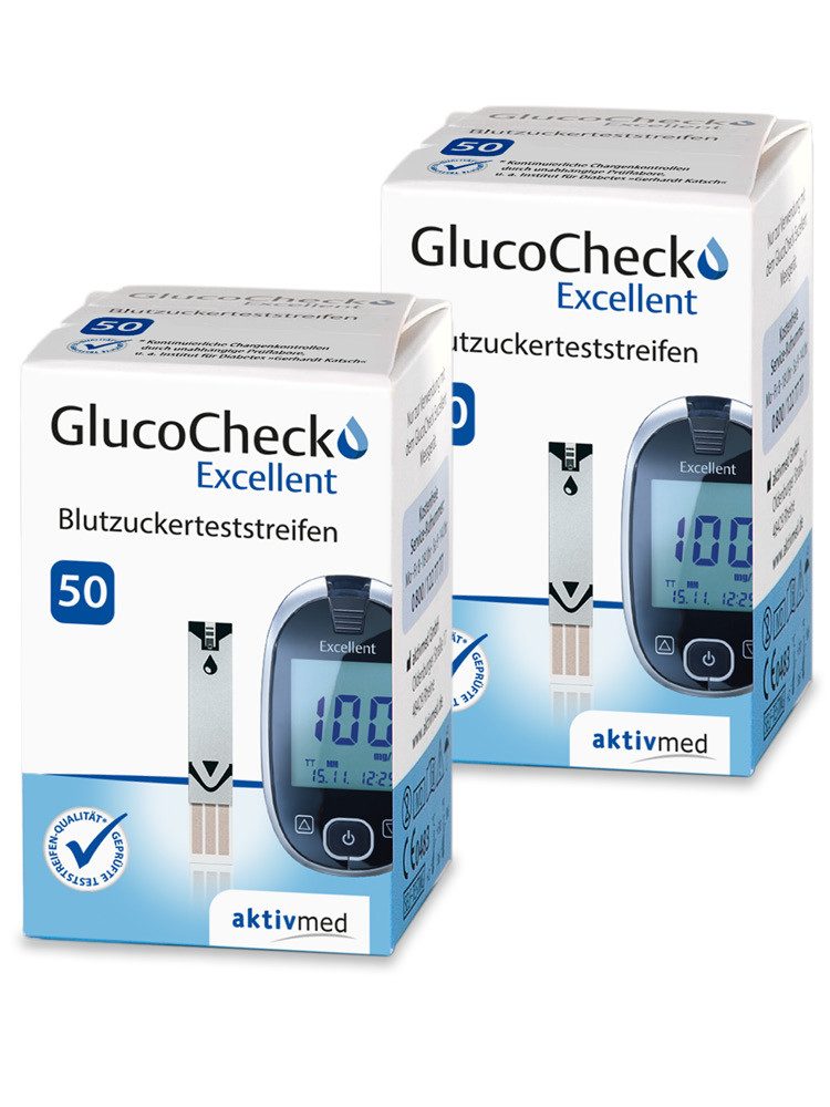 GlucoCheck Blutzucker-Teststreifen GlucoCheck Excellent Blutzuckerteststreifen, 100 Stück, 100-tlg.