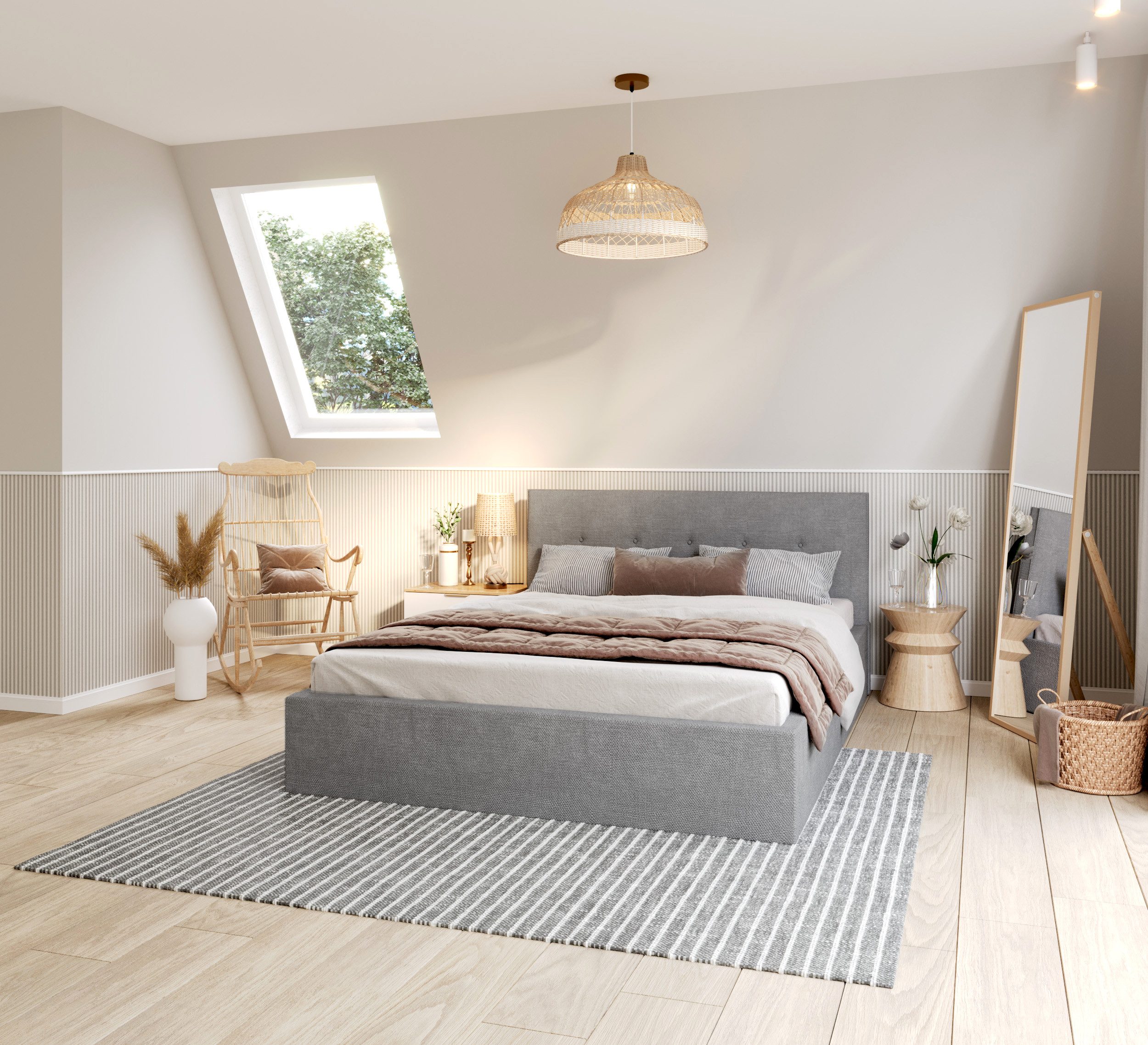 thematys Polsterbett Bett Stauraumbett 90x200, 120x200, 140x200, 160x200, 180x200cm (MADE IN EU - mit hochwertigem fein gewebter Stoff für einen zeitlosen Look, Bettrahmen, Bett, Optional mit Matratze bestellbar, mit großen gepolsterten Kopfteil, mit Bett
