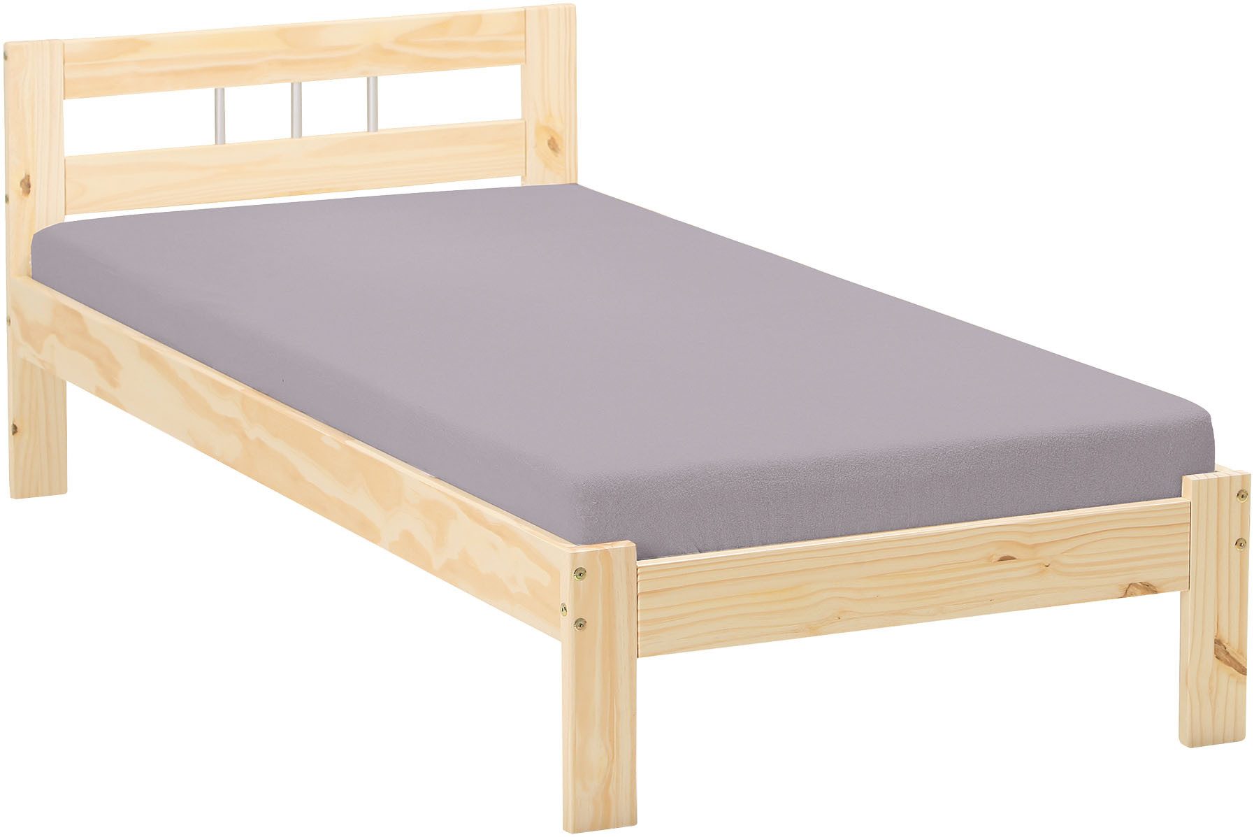 Inter Link Massivholzbett Jana, Einzelbett in Natur, Gästebett, Jugendbett, Kiefer Massiv, ohne Lattenrost, 90 x 200 cm