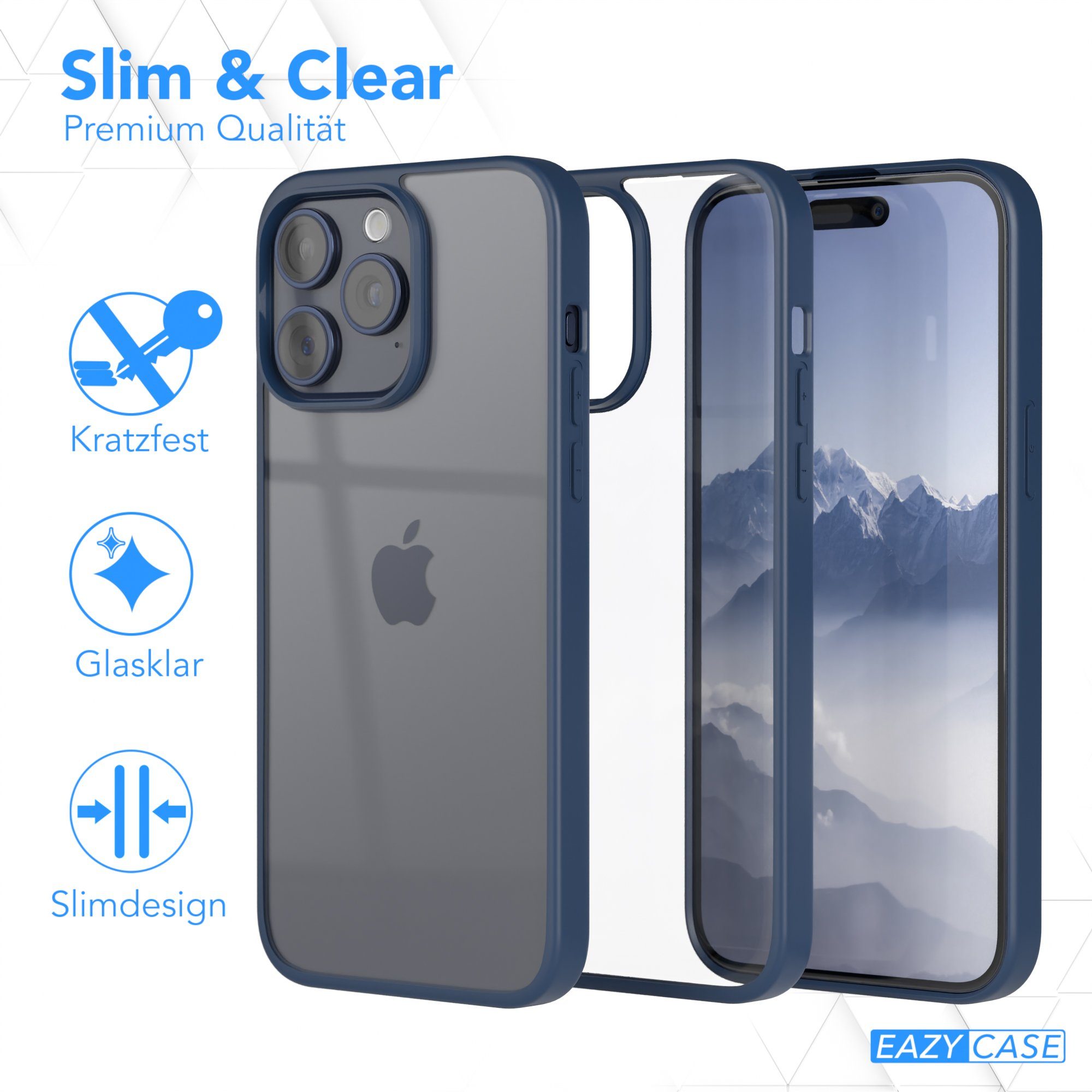 EAZY CASE Handyhülle Bumper Case für Apple iPhone 15 Pro Max 6,7 Zoll, Handyhülle Dünn mit Kameraschutz Hybrid Handyhülle Rand Nacht Blau – Bild 5 von 5