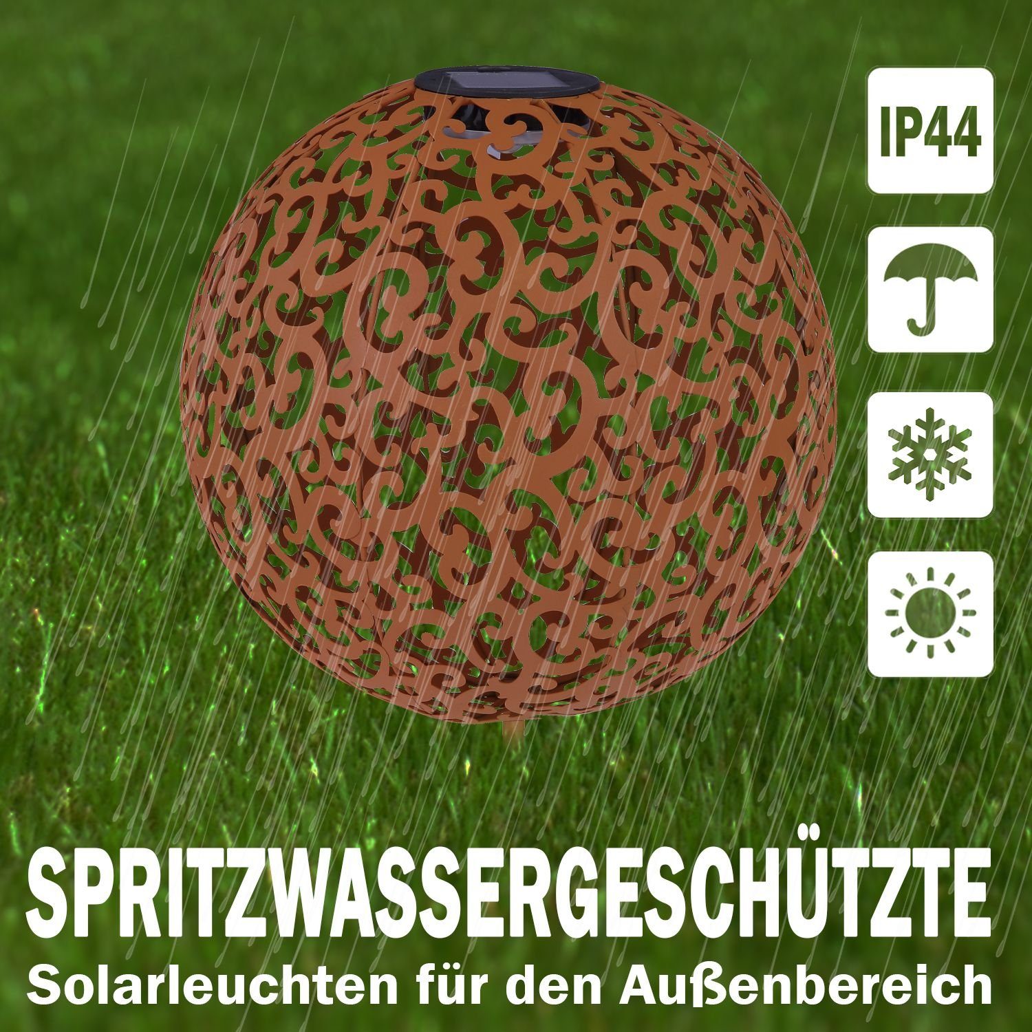 bmf-versand LED Solarleuchte Solarleuchte Garten Solarlampe 2er Set Außen Kugel 28 cm Rost Optik, Gartenlampe Solar, LED fest integriert, Warmweiß, Solarkugel