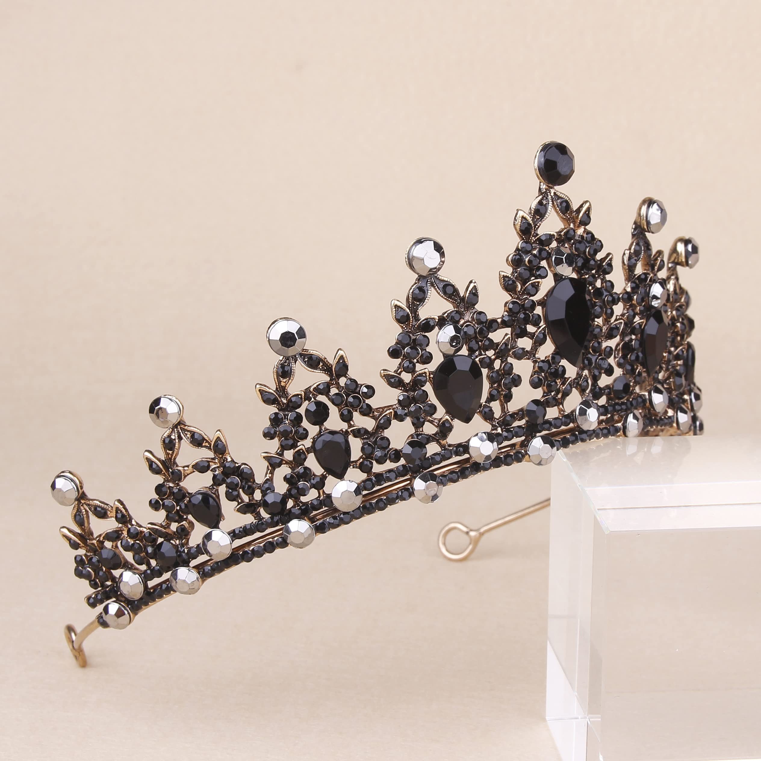FOUORTUNATE-BEE Haarreif Schwarze Diadem mit Kristall, Barock Hexe Böse Königin Kostüm Stirnband für Braut Prinzessin Geburtstag, Cosplay Party Hochzeit Abschlussball Quinceanera Festzug