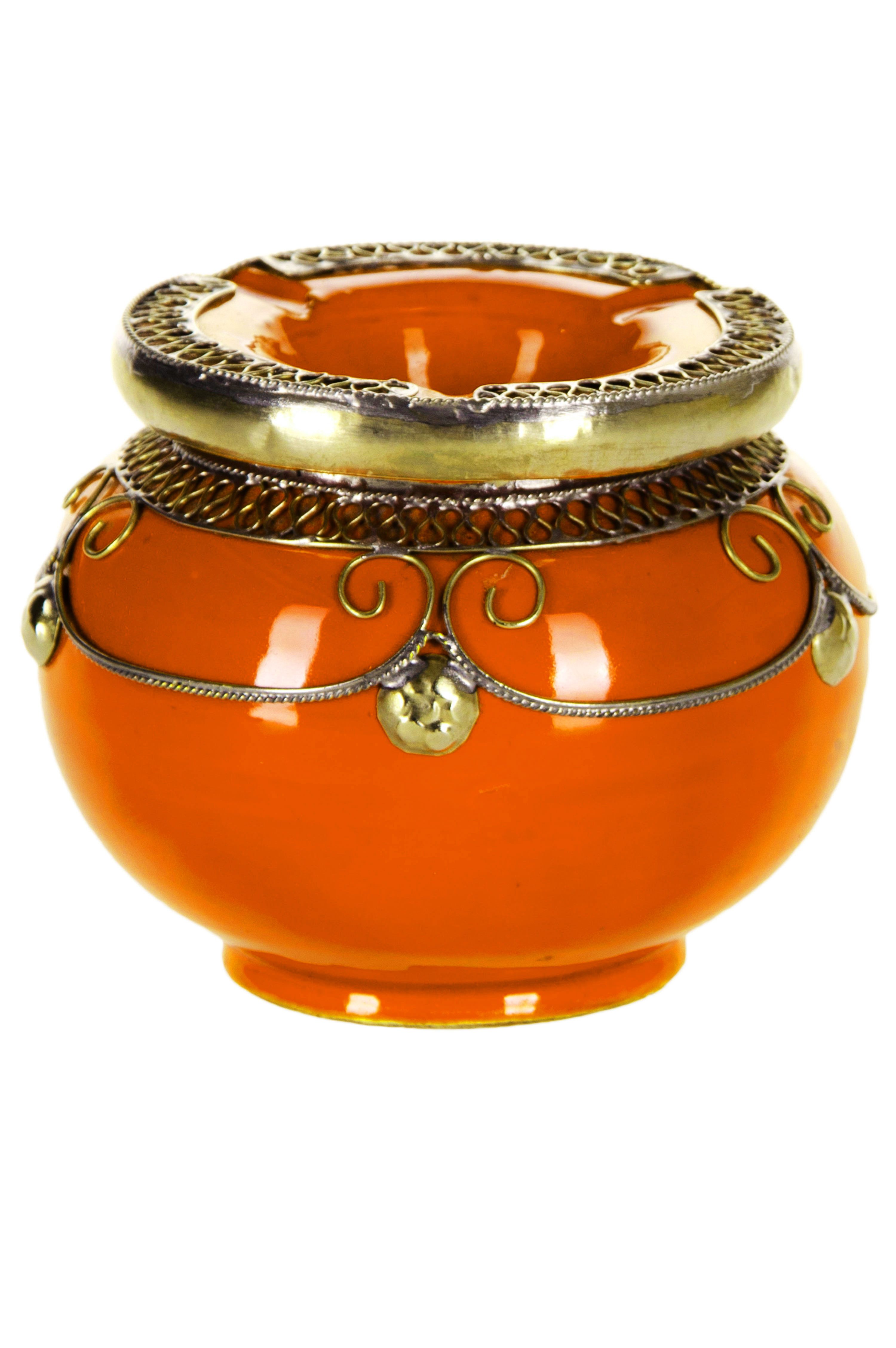 Marrakesch Orient & Mediterran Interior Aschenbecher Marokkanischer Aschenbecher Miranda Deko aus Keramik in Orange 11 cm, Handarbeit
