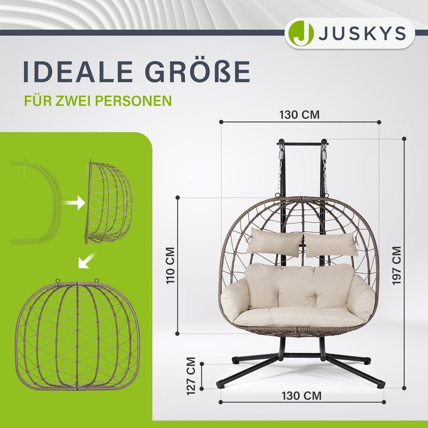 Juskys Hängesessel Aria, Polyrattan Doppelhängesessel, Schaukel günstig online kaufen