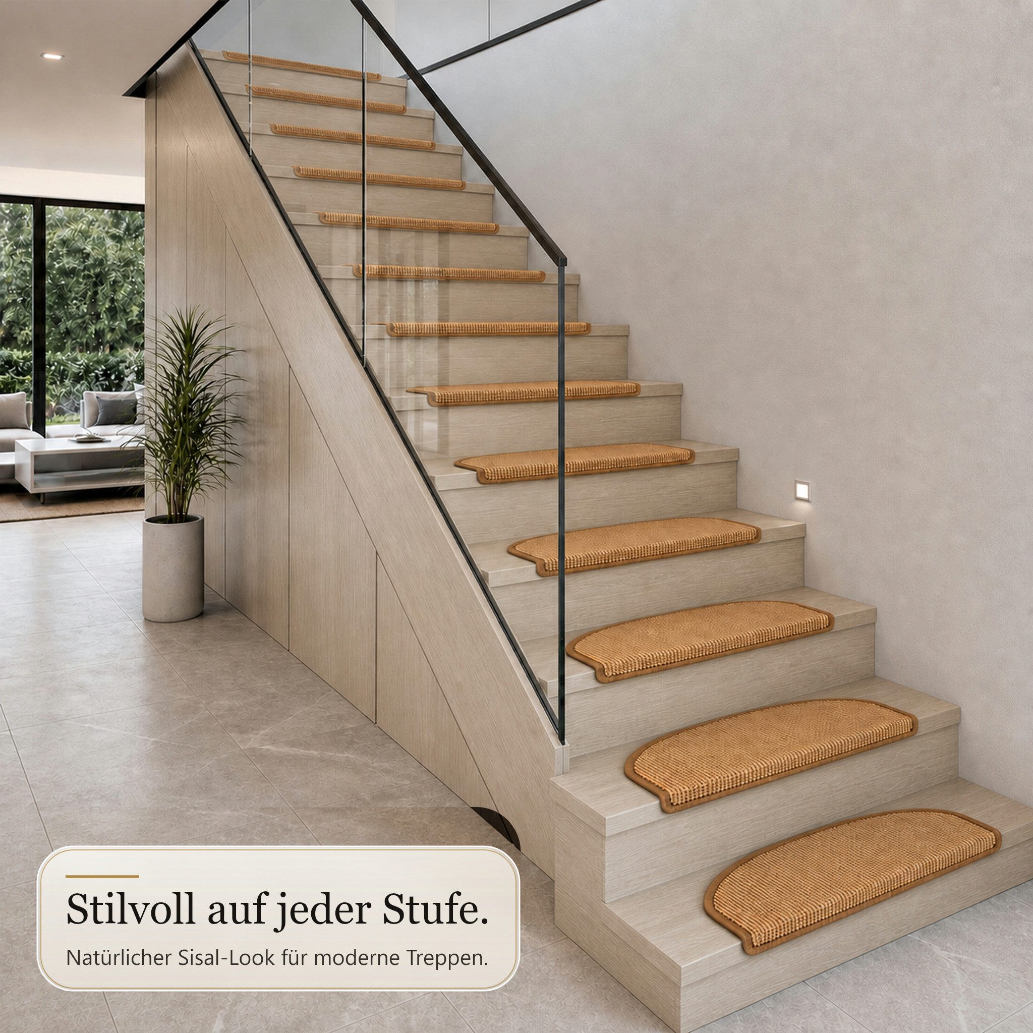 Floordirekt Stufenmatte Goa mit Winkelprofil & Klebestreifen, 100 % Sisal – Bild 4 von 5