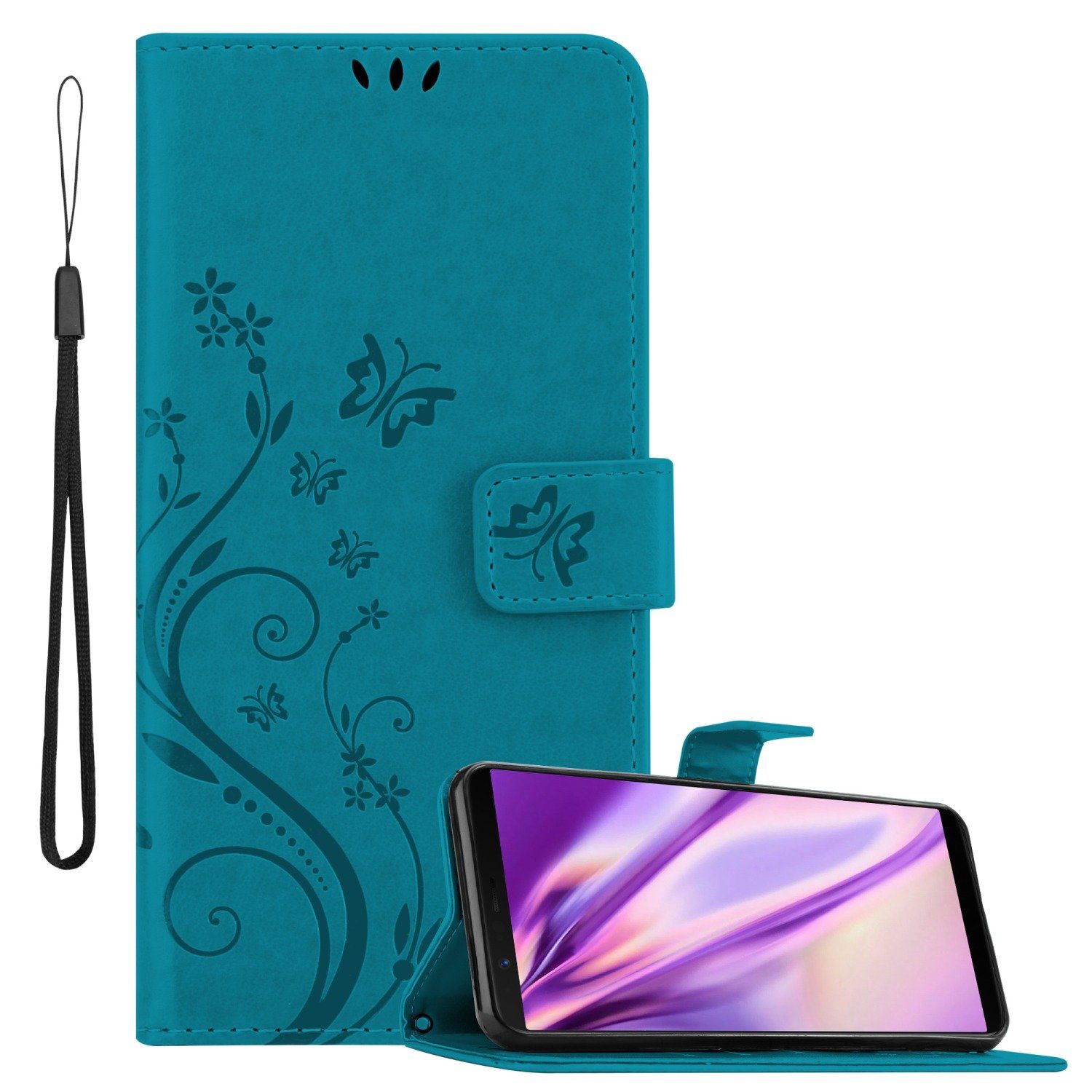 Cadorabo Handyhülle für OnePlus 5T Hülle OnePlus 5T, Hülle Schutzhülle Blumen Flower mit Standfunktion Kartenfach Magnet