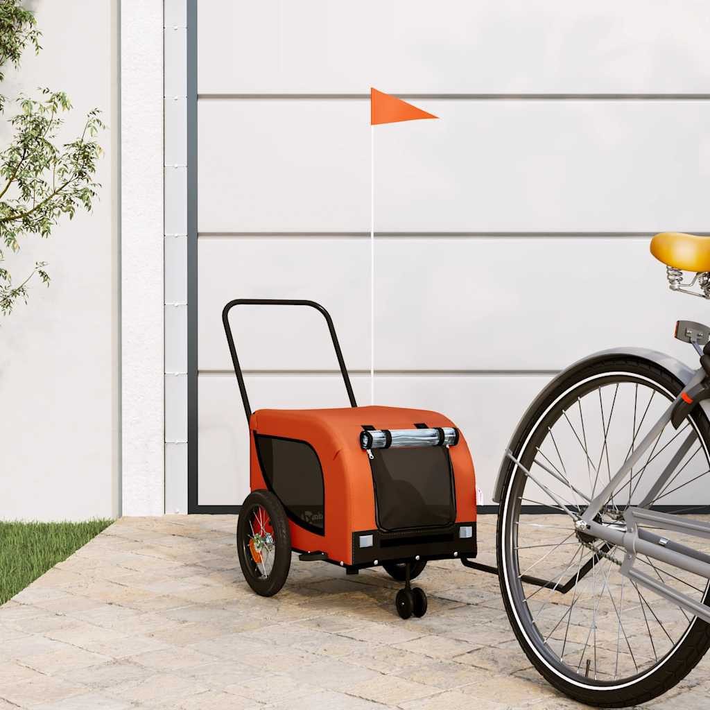 furnicato Anhänger Hundeanhänger 124x53x53 cm Orange-Schwarz, 1-tlg., Sicherer Tieranhänger mit Reflektoren und Belüftungsfenstern