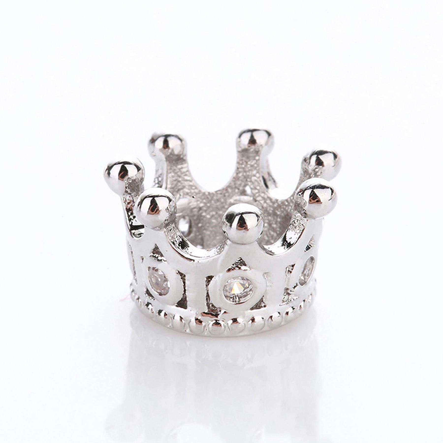Kopper-24 Bastelperlen Großlochperlen Charm 5 Stück, Krone 10,8 x 7,2 mm, silber mit transpar