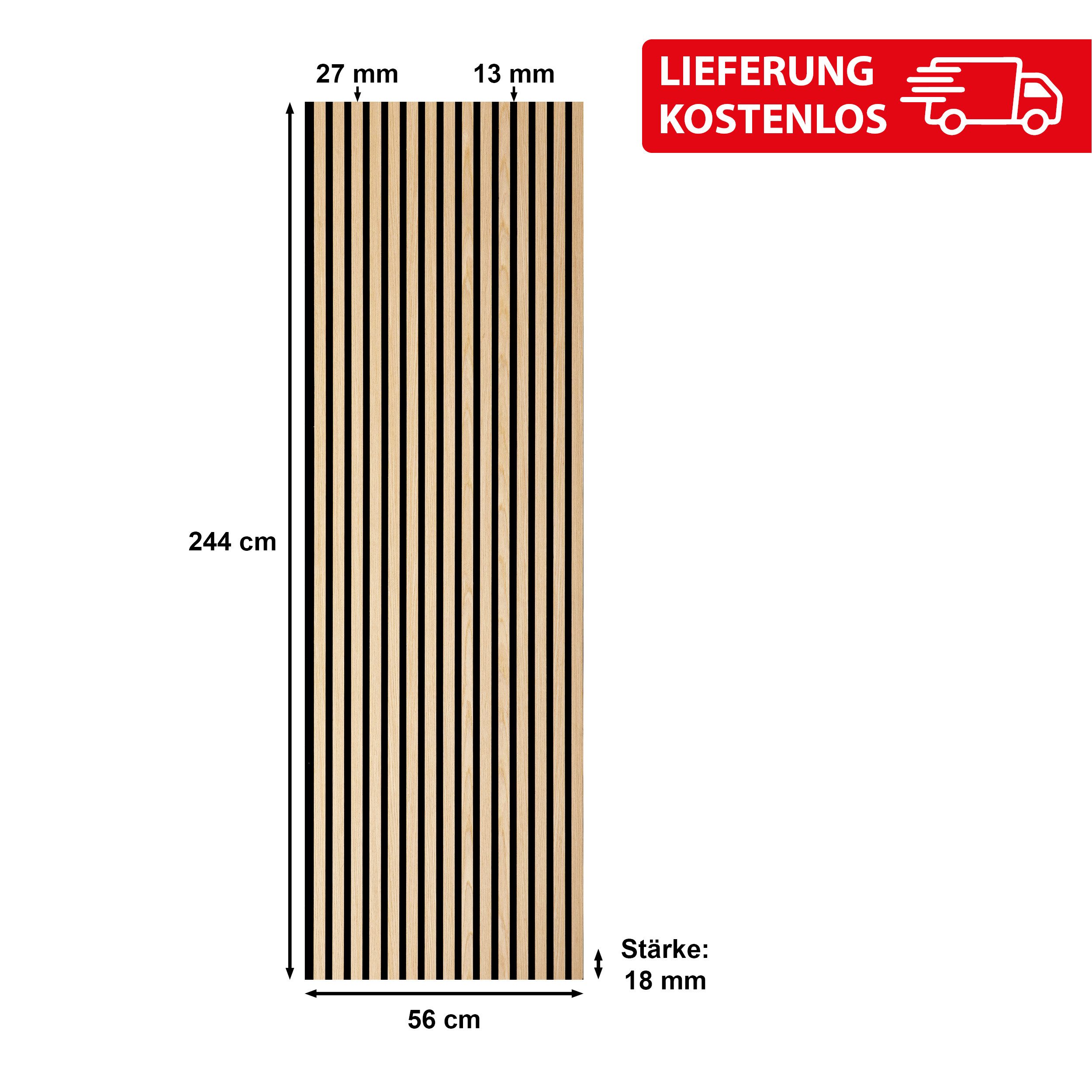 SONIDO 3D Wandpaneel XXL Akustikpaneele mit FSC®-zertifiziertem Eiche Echtholzfurnier, BxL: 56,00x244,00 cm, 1,36 qm, (Packung, 1,366 m², Versandkostenfreie Lieferung) 15 XXL Echtholz-Dekoleisten mit schwarzem 9mm Filz-Akustikträger