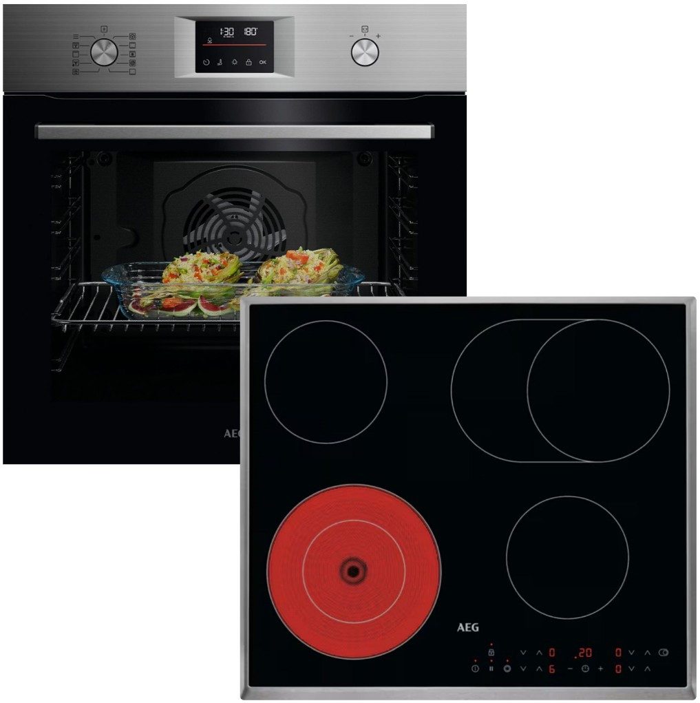 AEG Backofen-Set Pyrolyse Edelstahl Antifingerprint + Glaskeramikkochfeld Bräterzone, Pyrolyse-Selbstreinigung