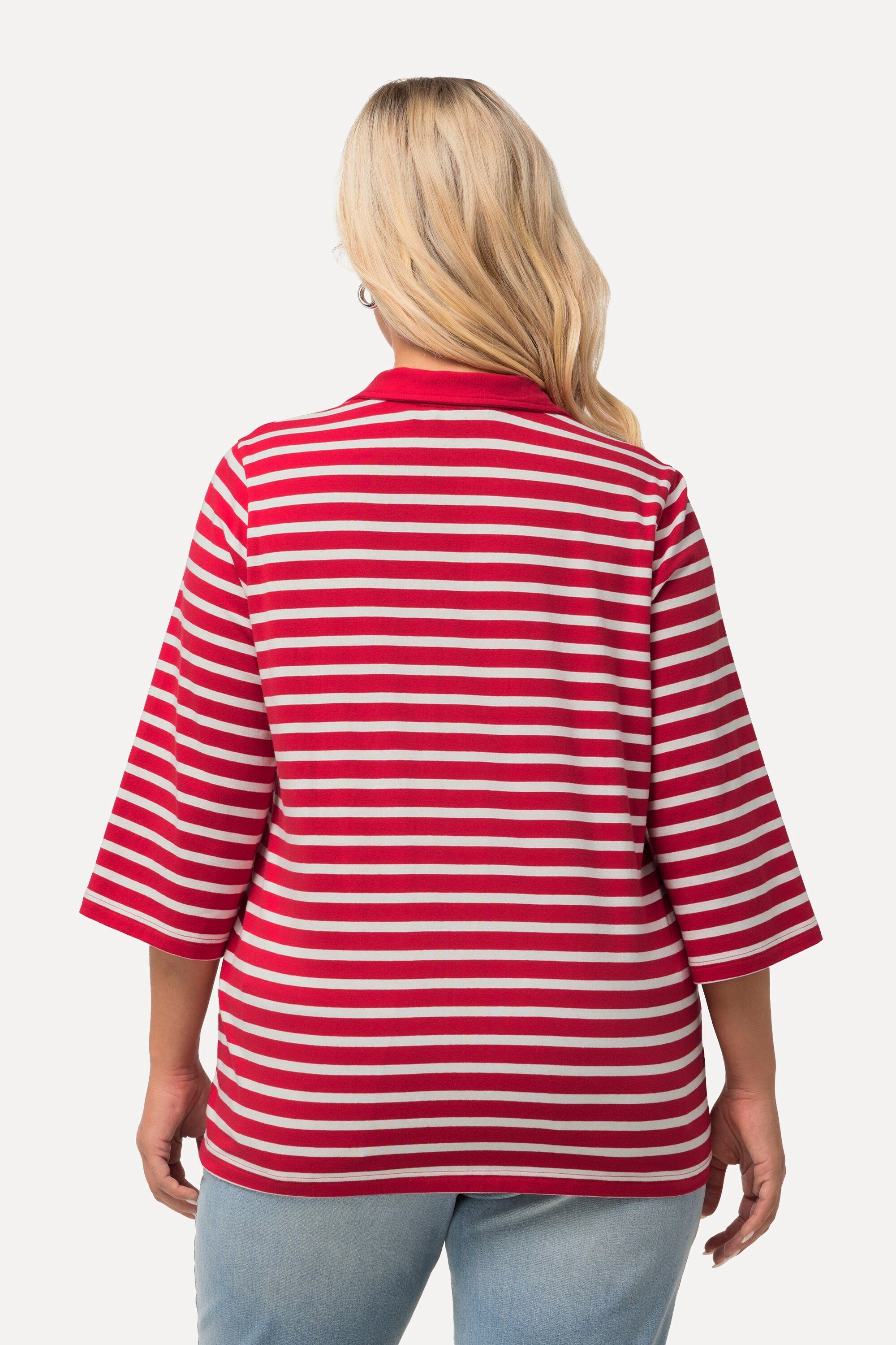 Ulla Popken Poloshirt Poloshirt Ringel V-Ausschnitt 3/4-Arm