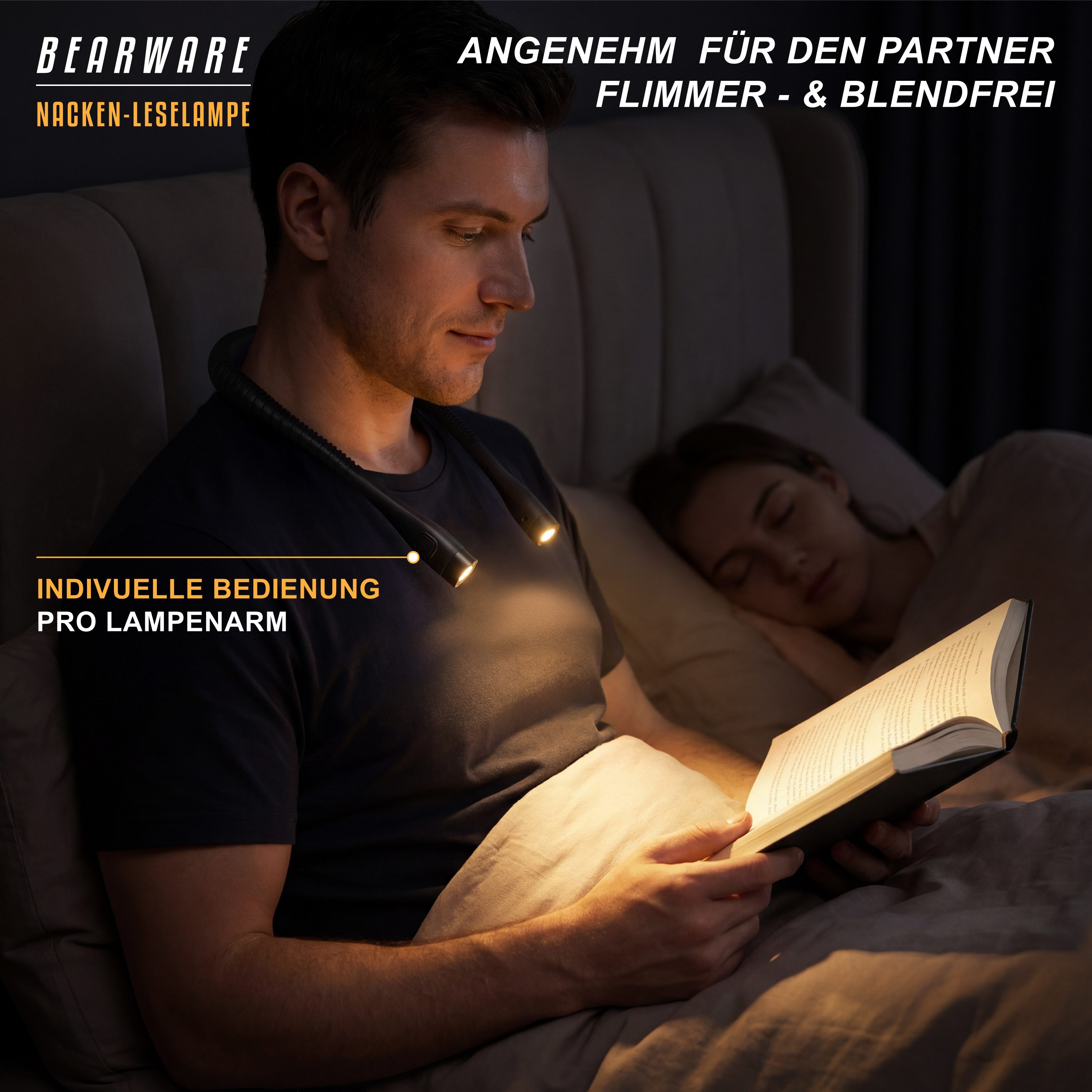 BEARWARE LED Leselampe Nackenlicht für Handarbeit, Stricken & Buch Lesen, flexibel, für Hals, Dimmfunktion, Farbwechsel, LED fest verbaut, Neutralweiß, Farbwech – Bild 5 von 5