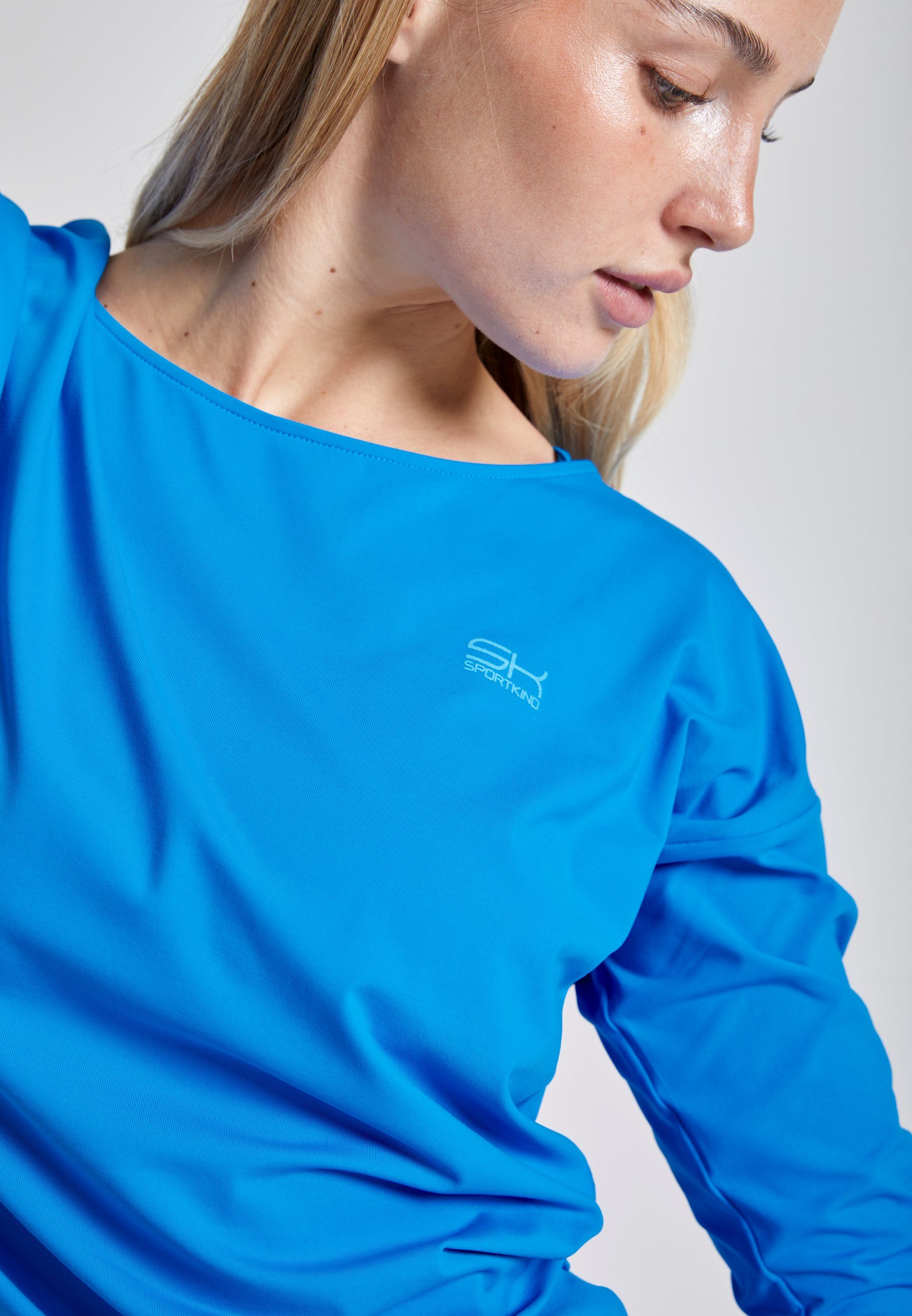 Tennis Mädchen Loose Damen Funktionsshirt blau SPORTKIND cyan & Shirt 3/4 Fit