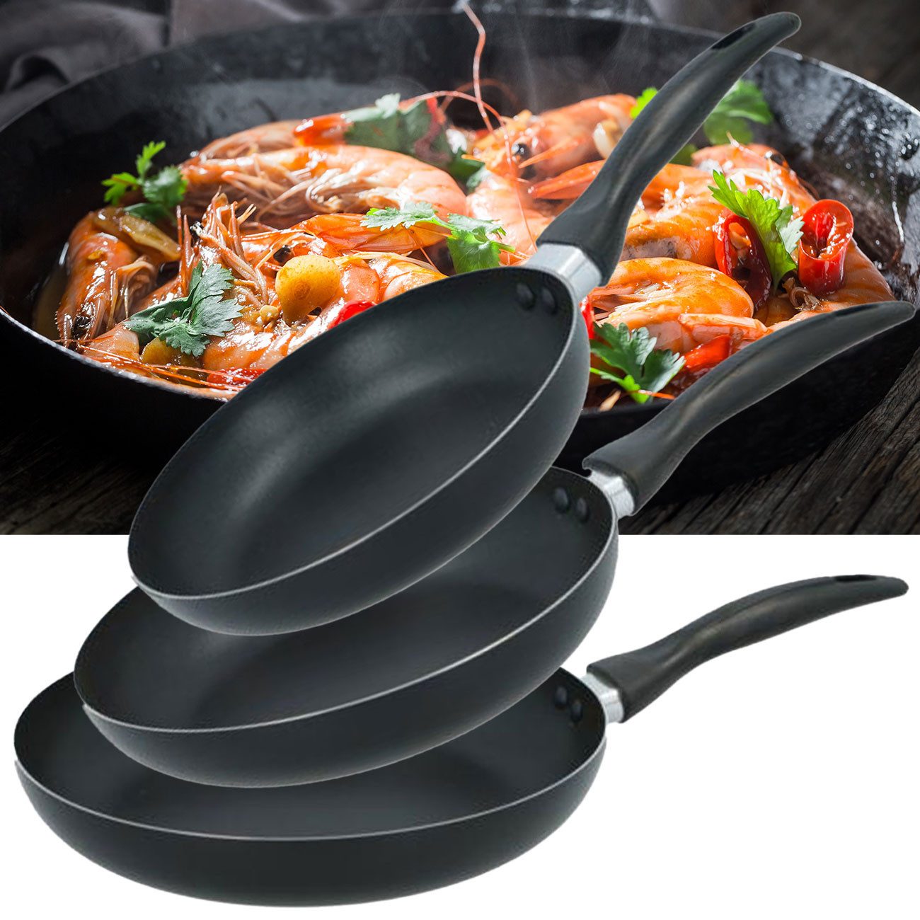 Casativo Bratpfanne 3er-Set – Antihaftbeschichtet Aluminium Ø 20/24/28 cm, Aluminium und Kunststoff (3-tlg), für Ceran, Halogen, Gas & Elektro/Nicht Induktionsgeeignet!