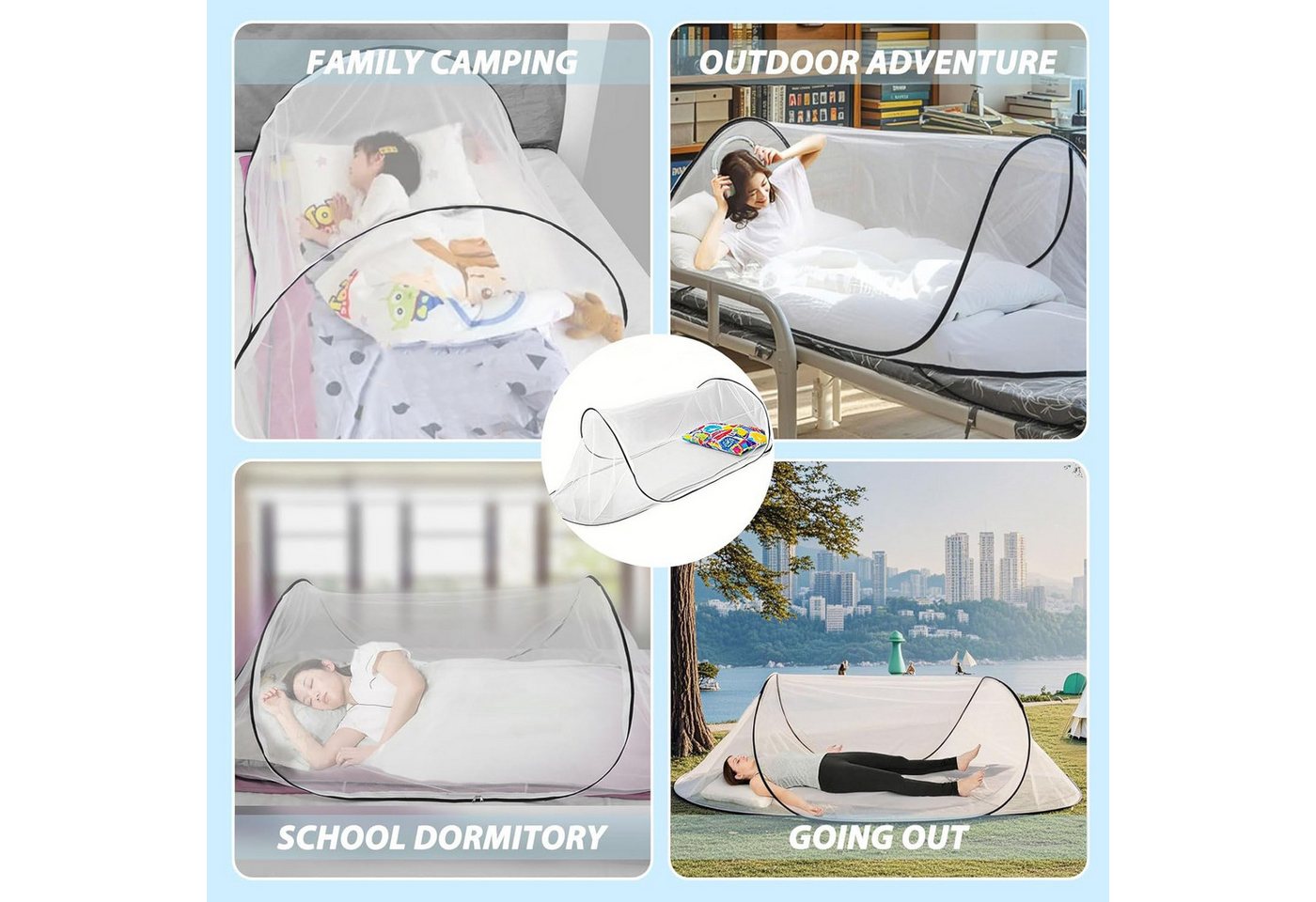 Thumbnail - Auledio Moskitonetz 200 x 80 x 56 cm Faltbares Mückennetz Tragbares Campingzelt, Pop-Up-Design, für Bett, Reisen, Outdoo...