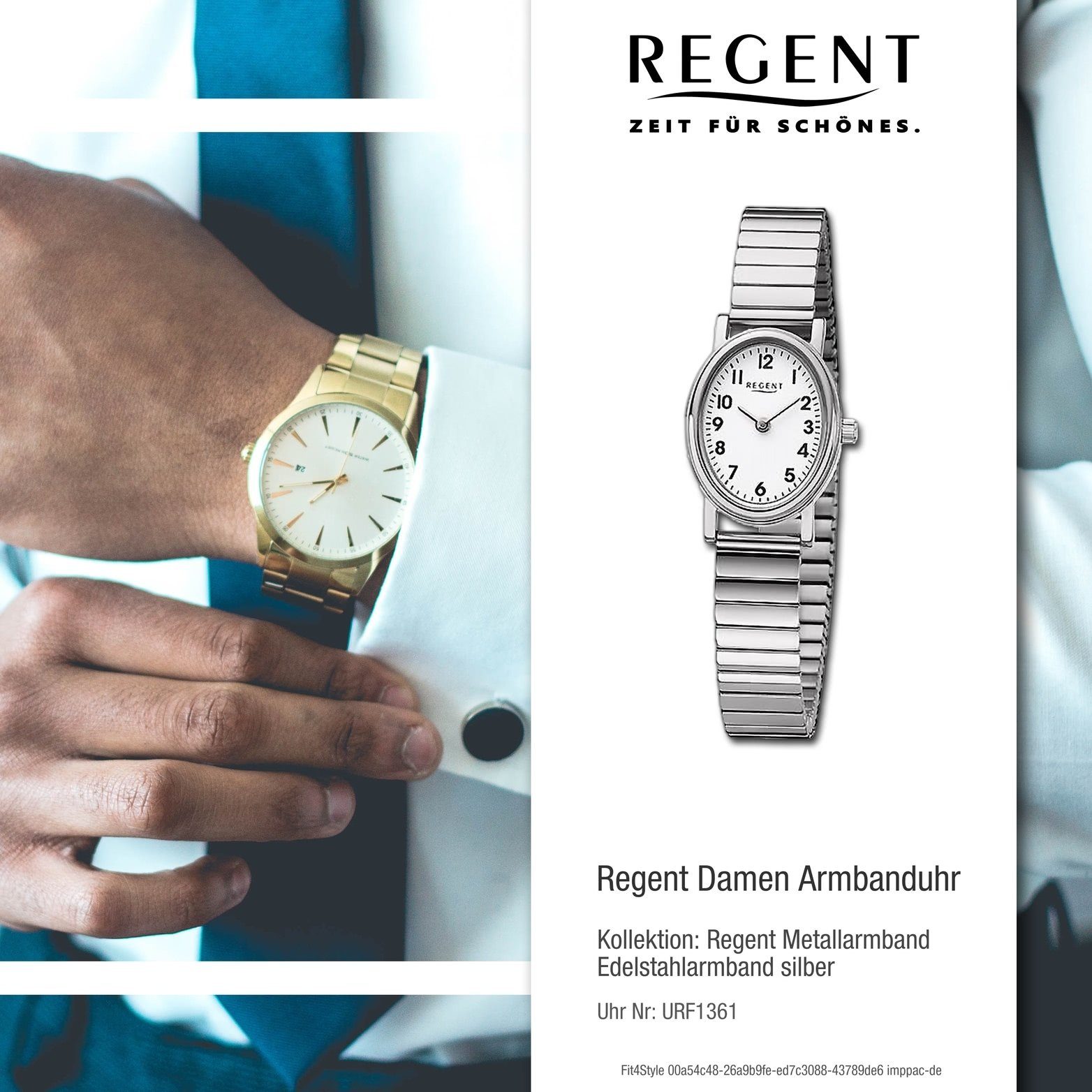 Regent Quarzuhr Regent Damen Armbanduhr Damenuhr silber, groß Analog, 28x32mm) rundes Edelstahlarmband Gehäuse, (ca