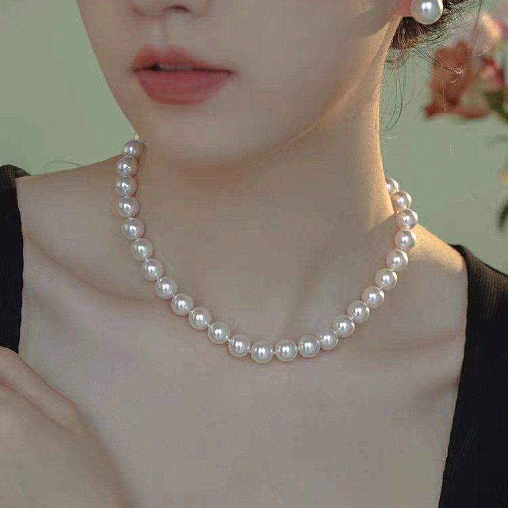 rund Perlenkette (1-tlg) Perlenkette Hochzeit kurz Imitationsperle Stück 1 Braut Lubgitsr Damen