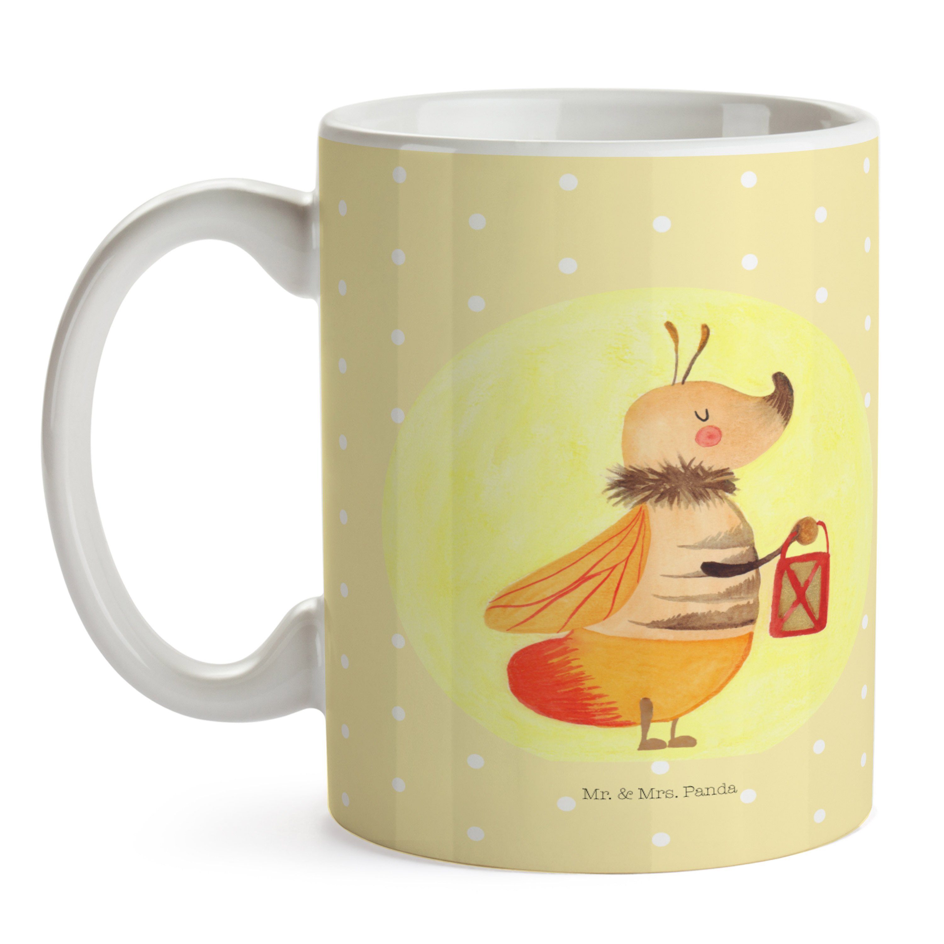Mr. & Mrs. Panda Tasse Keramik Glühwürmchen T, Geschenk, Geschenk - Liebe, Büro - Tasse, Gelb Pastell