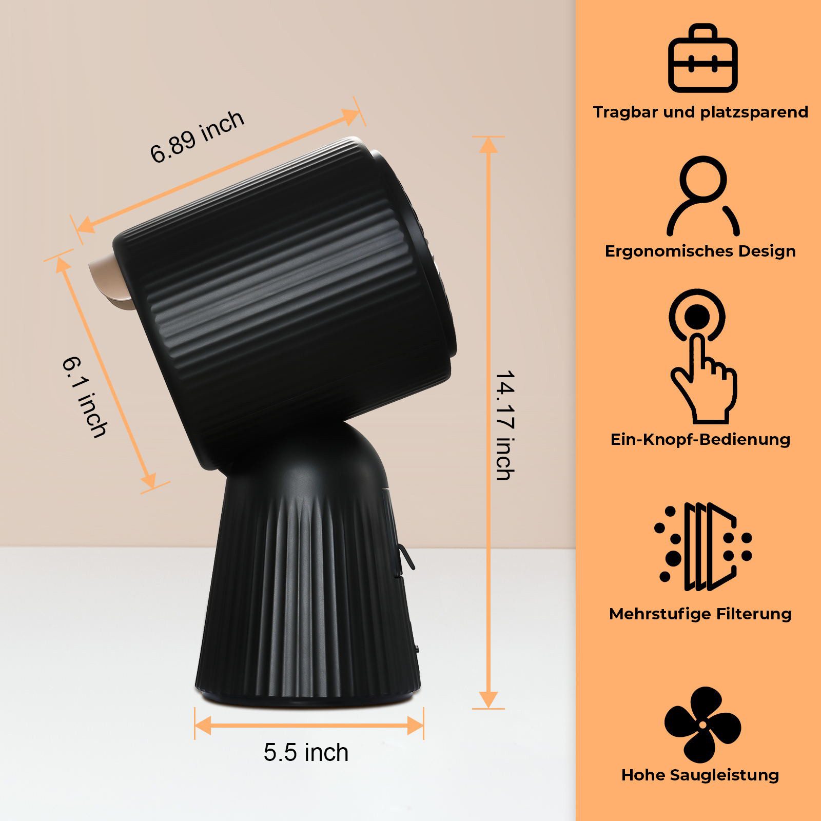 SNDOAS Absauganlage mobile Mini-Tischdunstabzugshaube Umluft, 180 m³/h, 3 Leistungsstufen, 24 W, (1-tlg), Kohlefilter-Rezirkulation, für Küche, Wohnung, Wohnmob – Bild 2 von 5