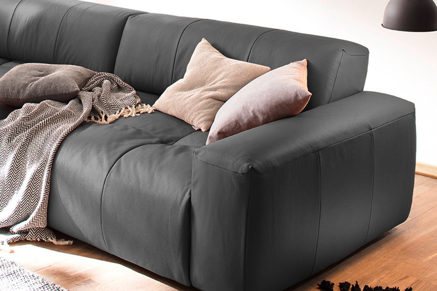 KAWOLA 3-Sitzer PALACE, Leder Sofa schwarz Farben Sitztiefenverstellung mit Big versch