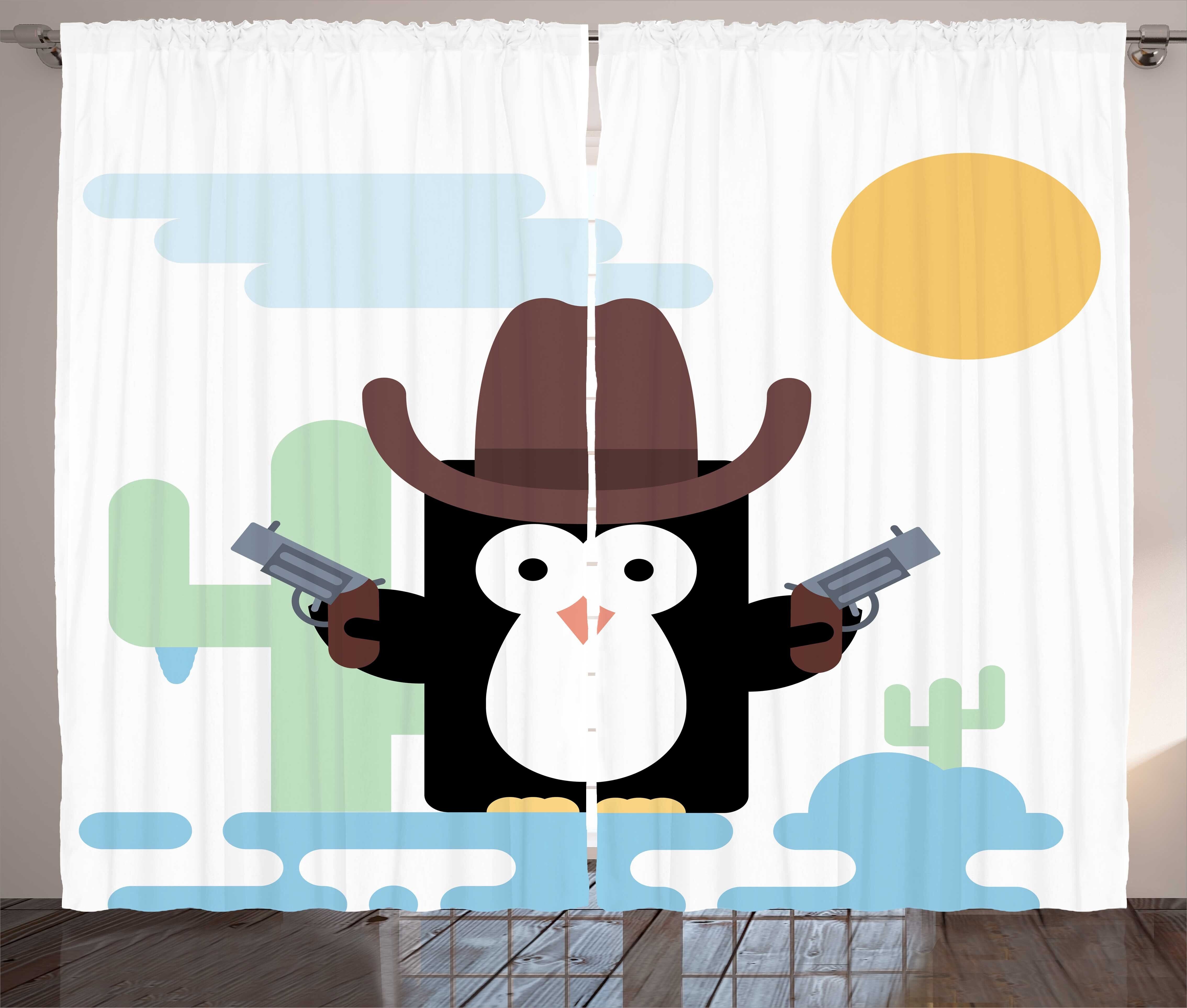 Gardine Schlafzimmer Kräuselband Vorhang mit Schlaufen Abakuhaus, Haken, und in Hut Cowboy Cacti einem Penguin Rodeo