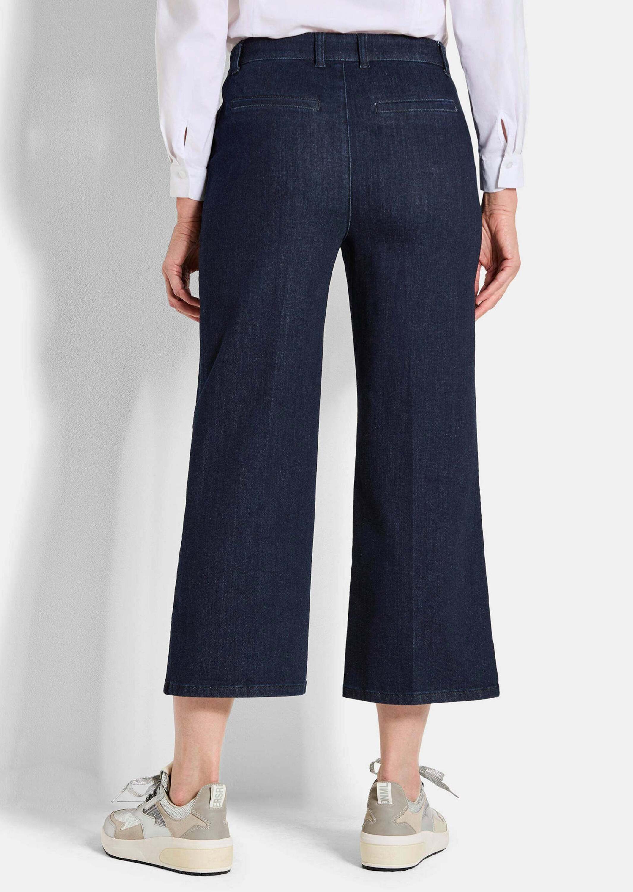 GOLDNER 5-Pocket-Jeans Weite 7/8-Jeans VERA mit Formbund Weite Denim-Culotte mit Bügelfalten, Mid Waist Bund, Gürtelschlaufen