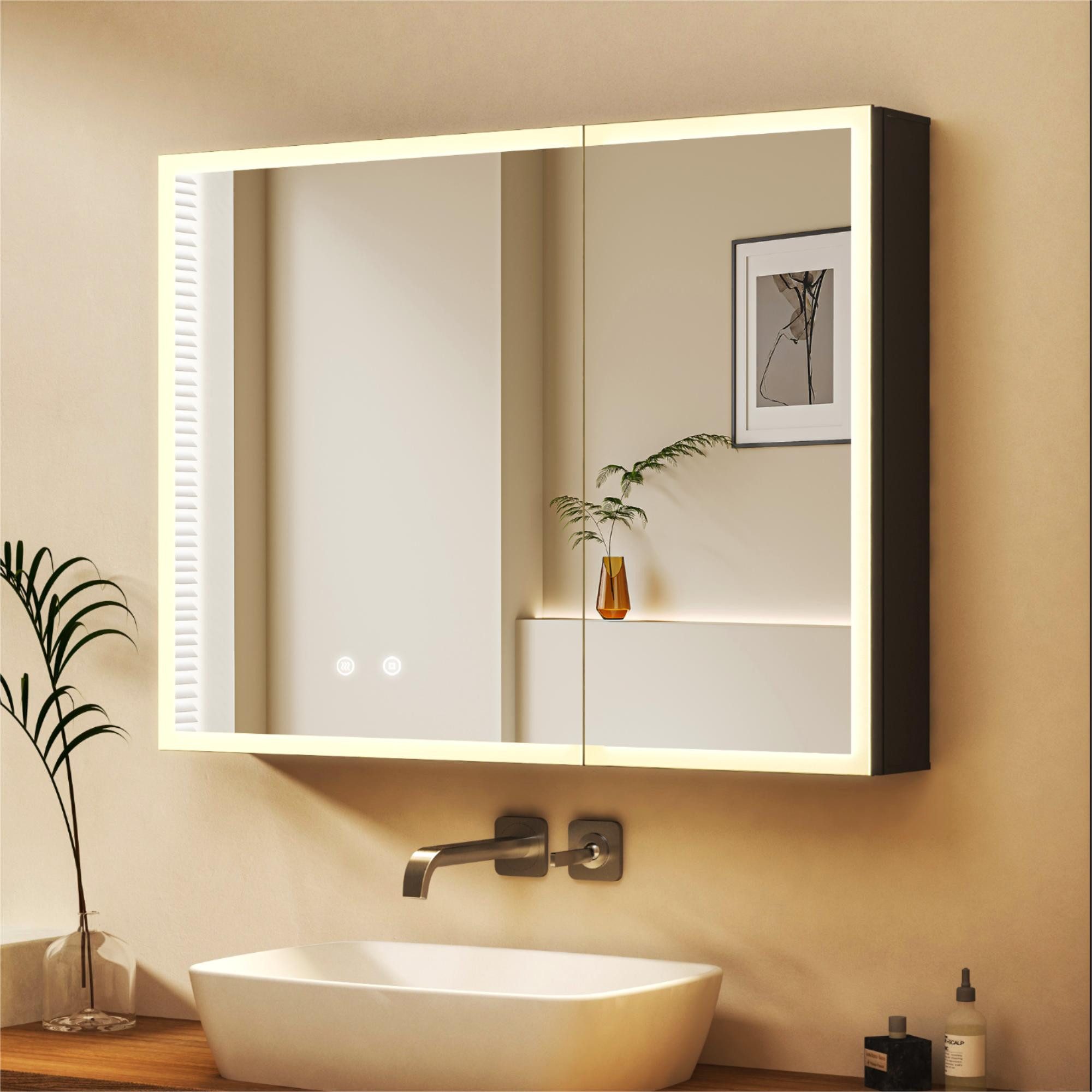 WDWRITTI Badezimmerspiegelschrank mit Beleuchtung 80 x 60 cm, Spiegelschran günstig online kaufen