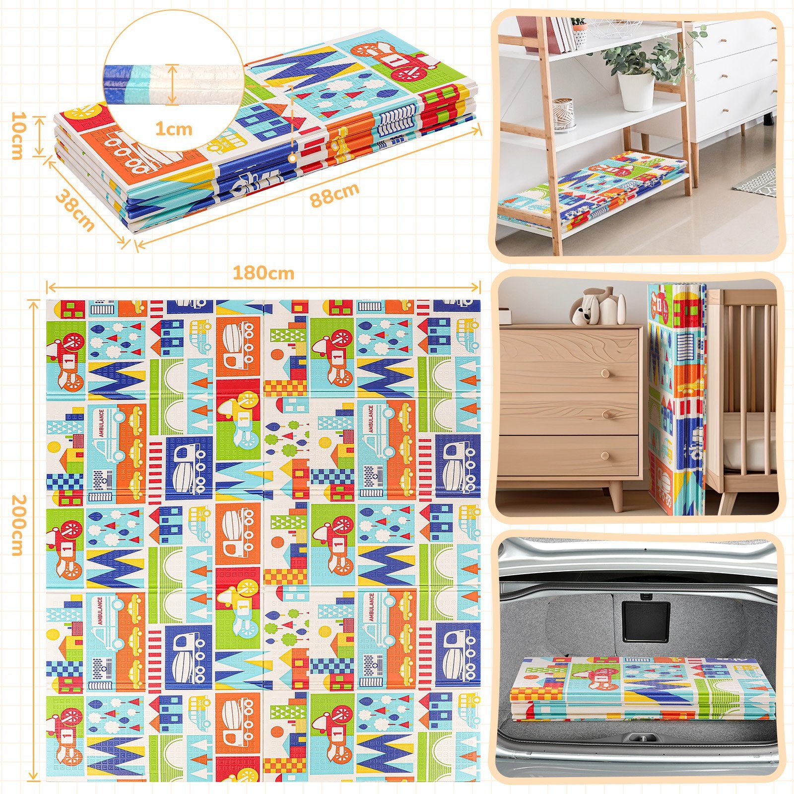 OUNUO Spielmatte Baby Spielteppich Doppelseitige Krabbelmatte 200 x 180 CM