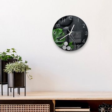 DEQORI Wanduhr 'Spa-Konzept auf Schiefer' (Glas Glasuhr modern Wand Uhr Design Küchenuhr)