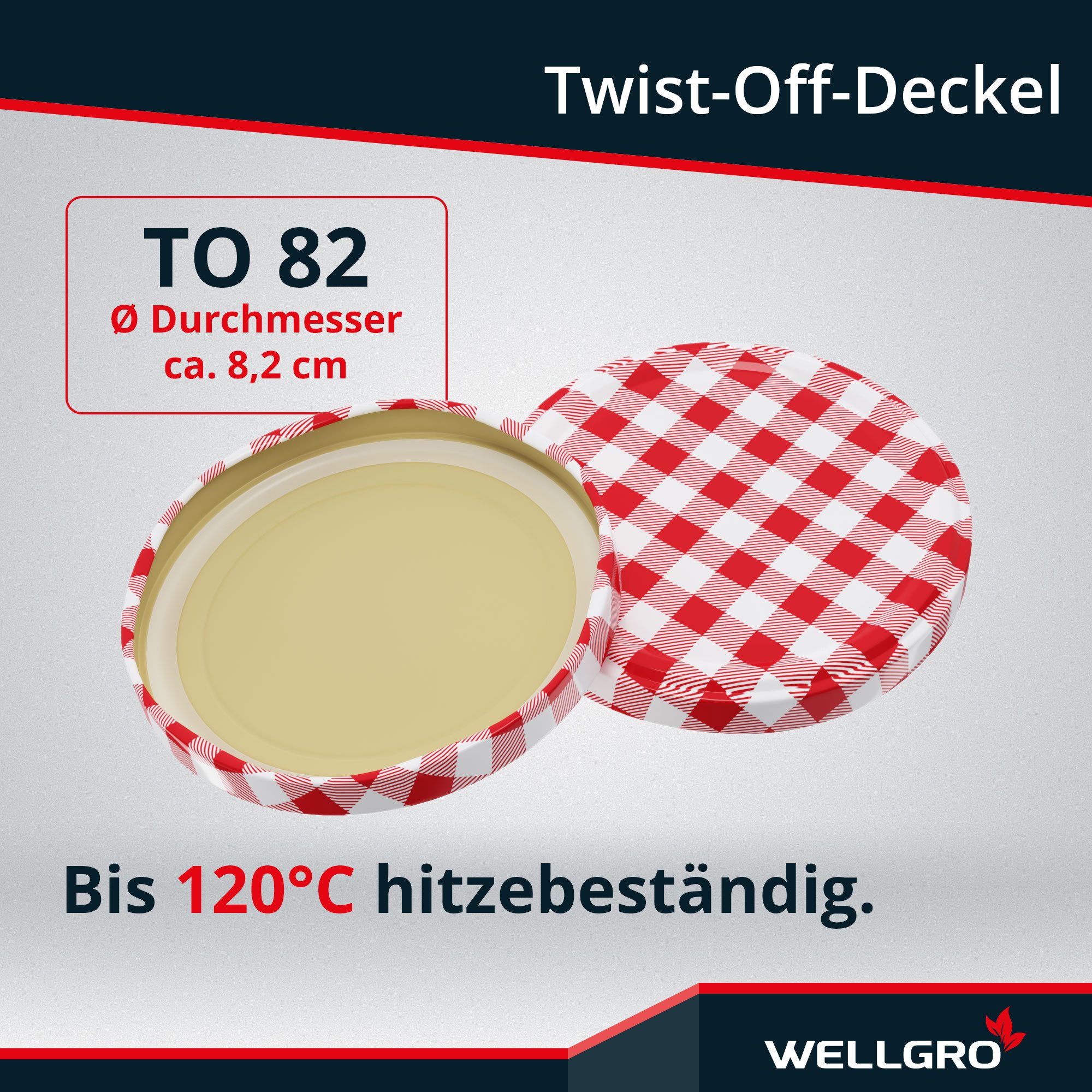Wellgro Vorratsglas Einmachgläser mit Schraubdeckel TO 82, rot kariert, (6-tlg) – Bild 3 von 5