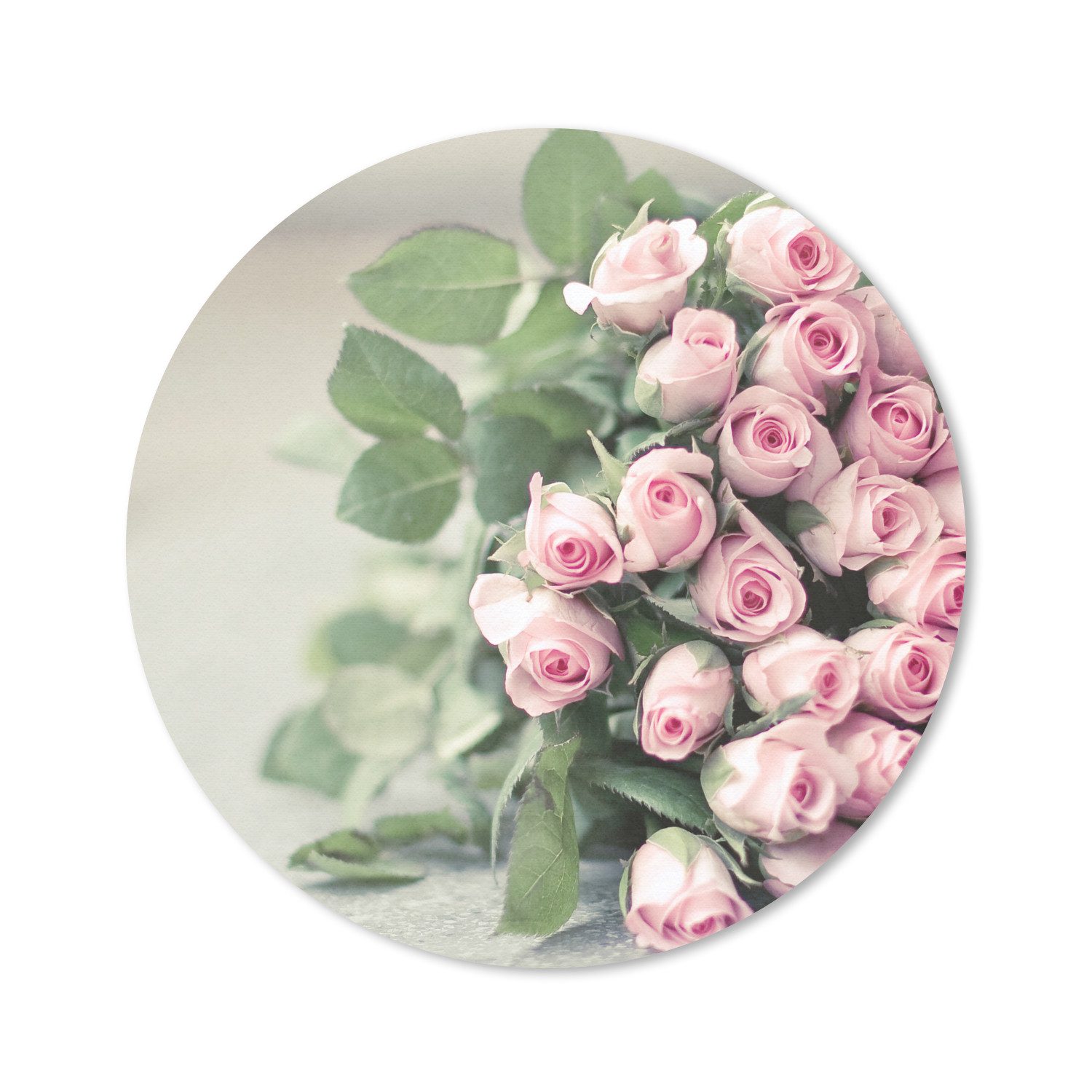 MuchoWow Mauspad Ein großes Buch mit rosa Rosen liegt auf einem Tisch. (1-St), Mousepad mit Rutschfester Unterseite, Gaming, Rund, 40x40 cm
