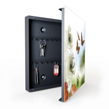 Primedeco Schlüsselkasten Magnetpinnwand mit Glasfront Schmetterlinge und Federn (1 St)
