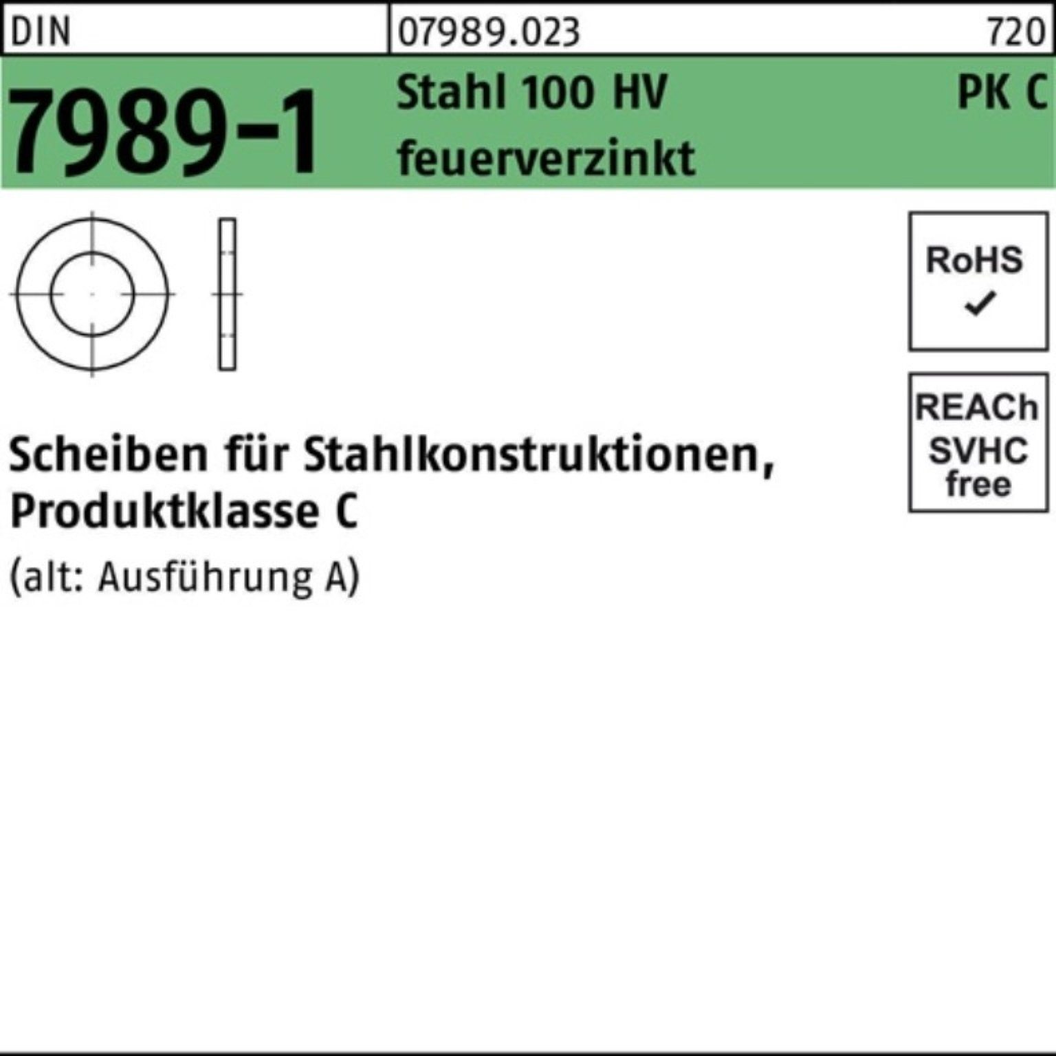 Reyher Unterlegscheibe 100er Pack Unterlegscheibe DIN 7989-1 12/13,5x 24x8 Stahl 100HV feuerv