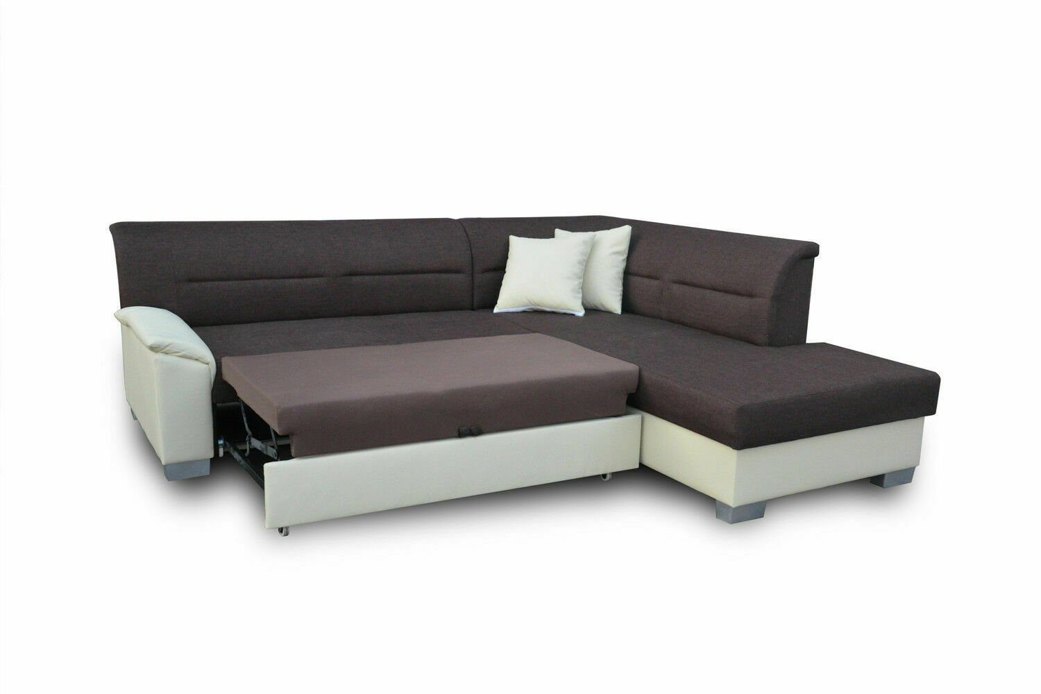 JVmoebel Ecksofa Design Sofa Ecksofa Polster Couch Braun/Weiß Schlafsofa Bettfunktion Mit Bettfunktion Textil