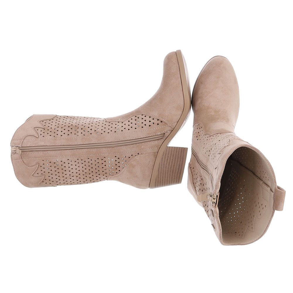 Ital-Design Moderne Damen-Stiefel mit Lochmuster und Blockabsatz Sommerboots (91154437) Blockabsatz Stiefel in Hellbraun