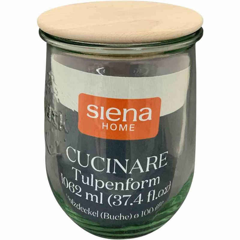 Siena Home Einmachglas »Tulpenglas "Cucinare" HD 1,0 l Weck-Glas, Buchenholz«, Glas