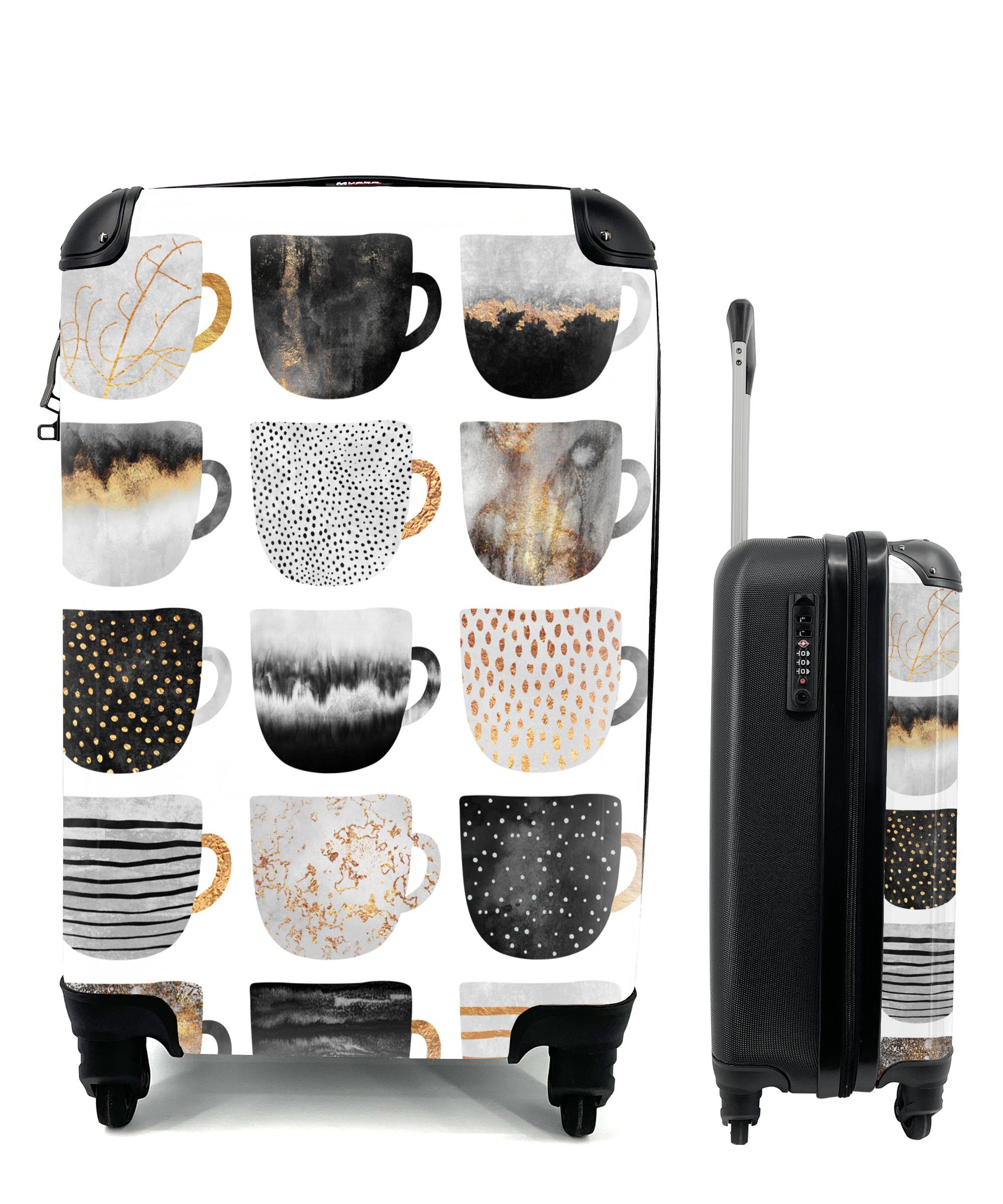 MuchoWow Handgepäckkoffer Kaffeetassen - Abstrakt - Muster, 4 Rollen, Reisetasche mit rollen, Handgepäck für Ferien, Trolley, Reisekoffer