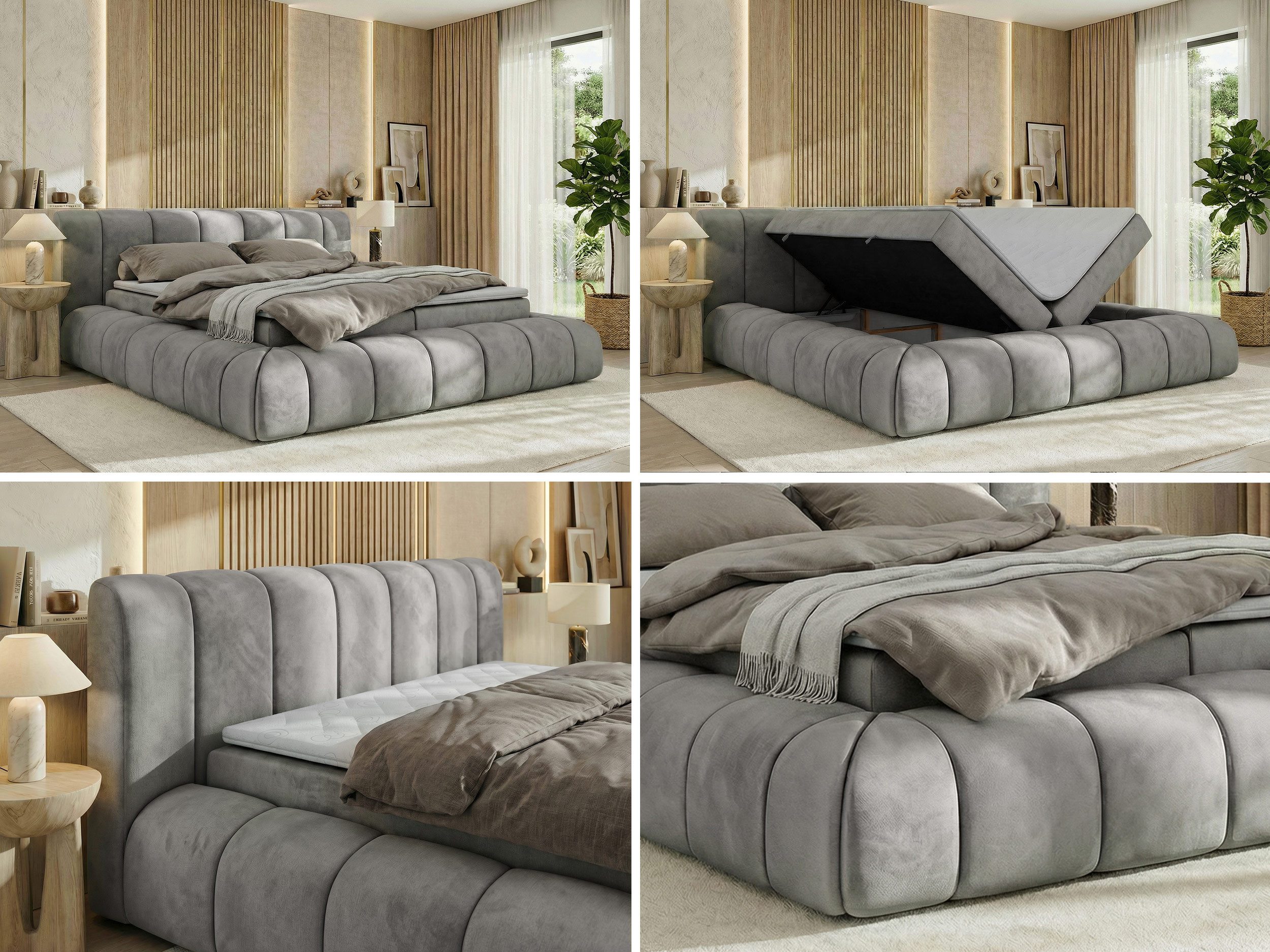 MKS MÖBEL Boxspringbett NUBEA (Komplettbett, Set, inkl. 2 Bettkästen, Matratze H3/H4 und Topper Visco oder T25), Feder-Hebemechanik, 7-Zonen-Multipocket-Matratze, Bett mit Kopfteil