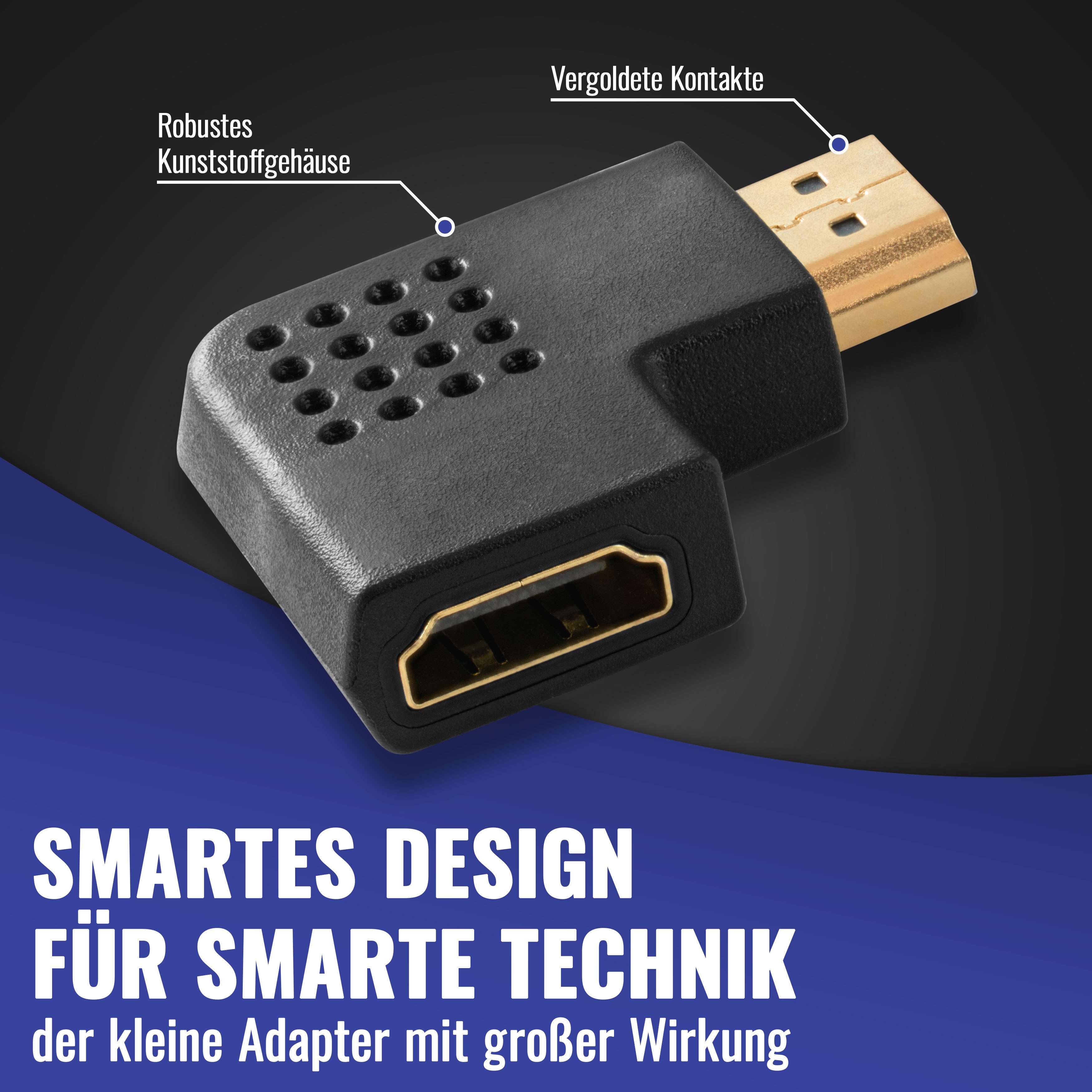 Poppstar DMI Winkelstecker 270 Grad horizontal (TV Winkeladapter Eck) HDMI-Adapter HDMI zu HDMI, 1x Winkel Adapter für Verlängerung Kabel, vergoldete Kontakte