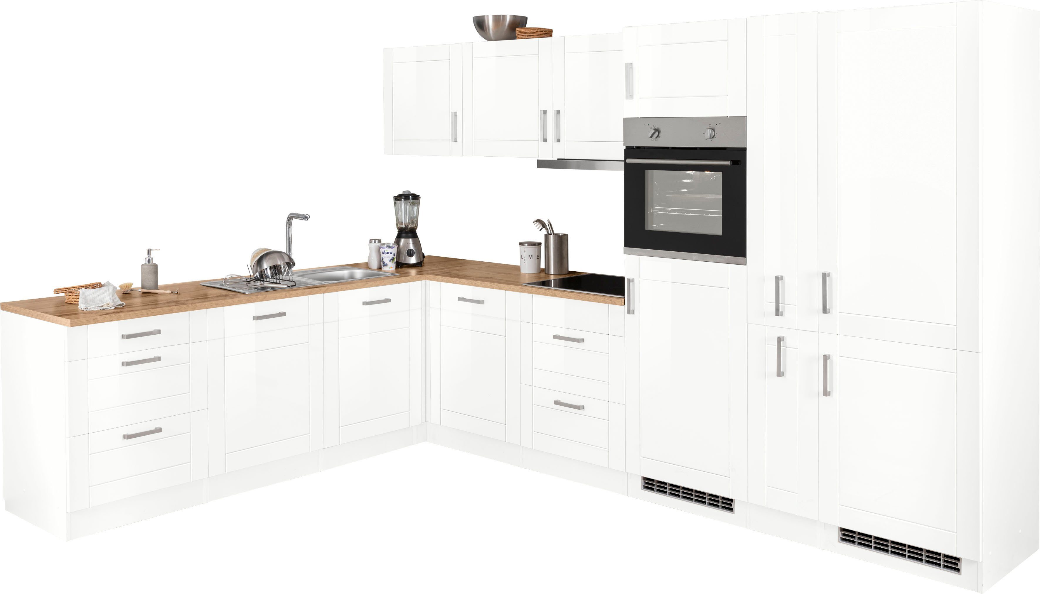 KOCHSTATION Winkelküche KS-Tinnum, mit E-Geräten, Stellbreite 240/330 cm