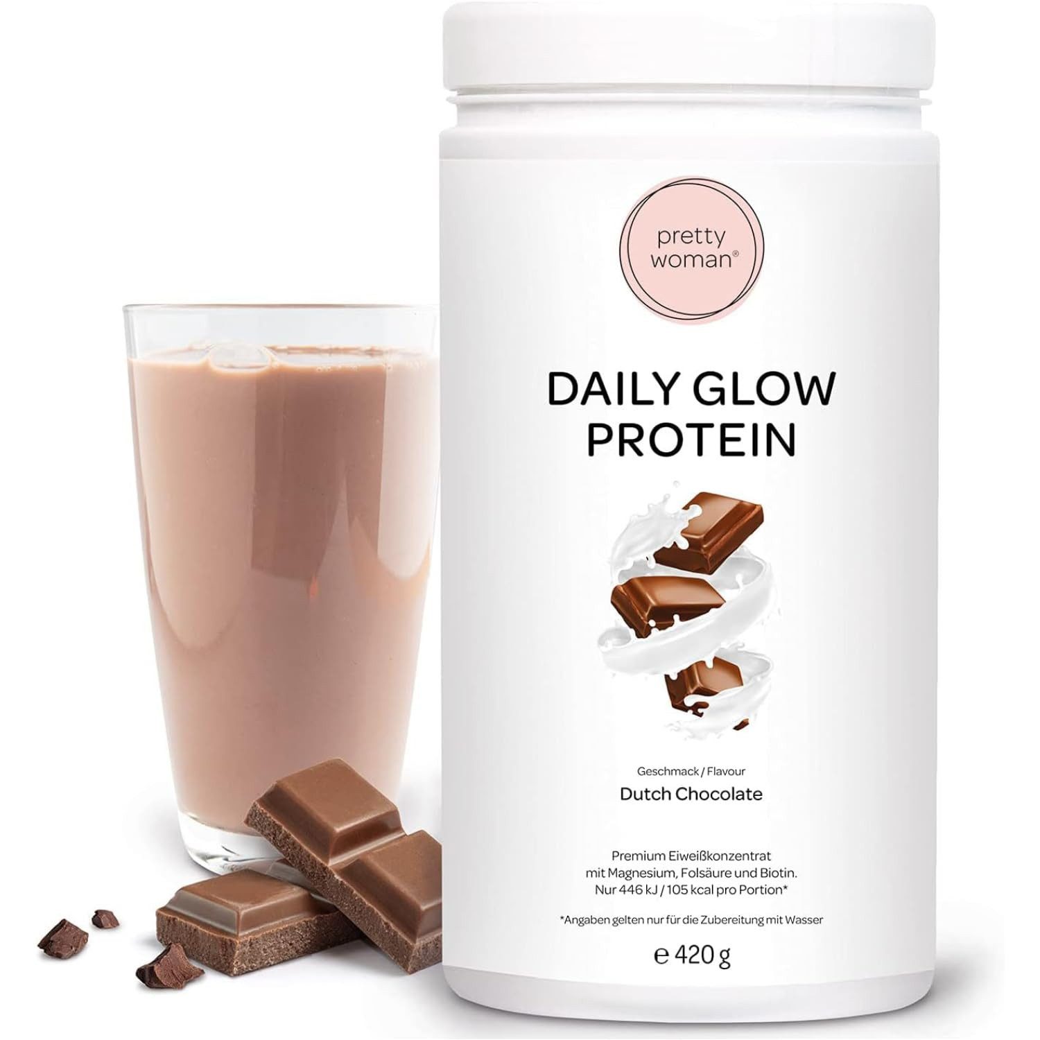 pretty woman Daily Glow Eiweiss Protein Pulver für Frauen, 420g Pulver, mit Vitaminen & Mineralien, Biotin & Folsäure