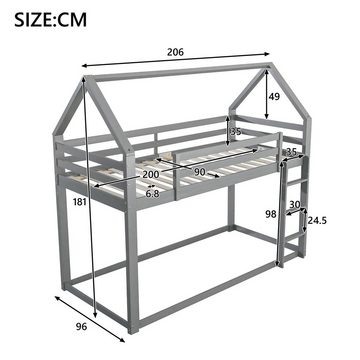 Flieks Etagenbett, Hochbett Kinderbett mit oberem Lattenrost 90*200cm Kiefer