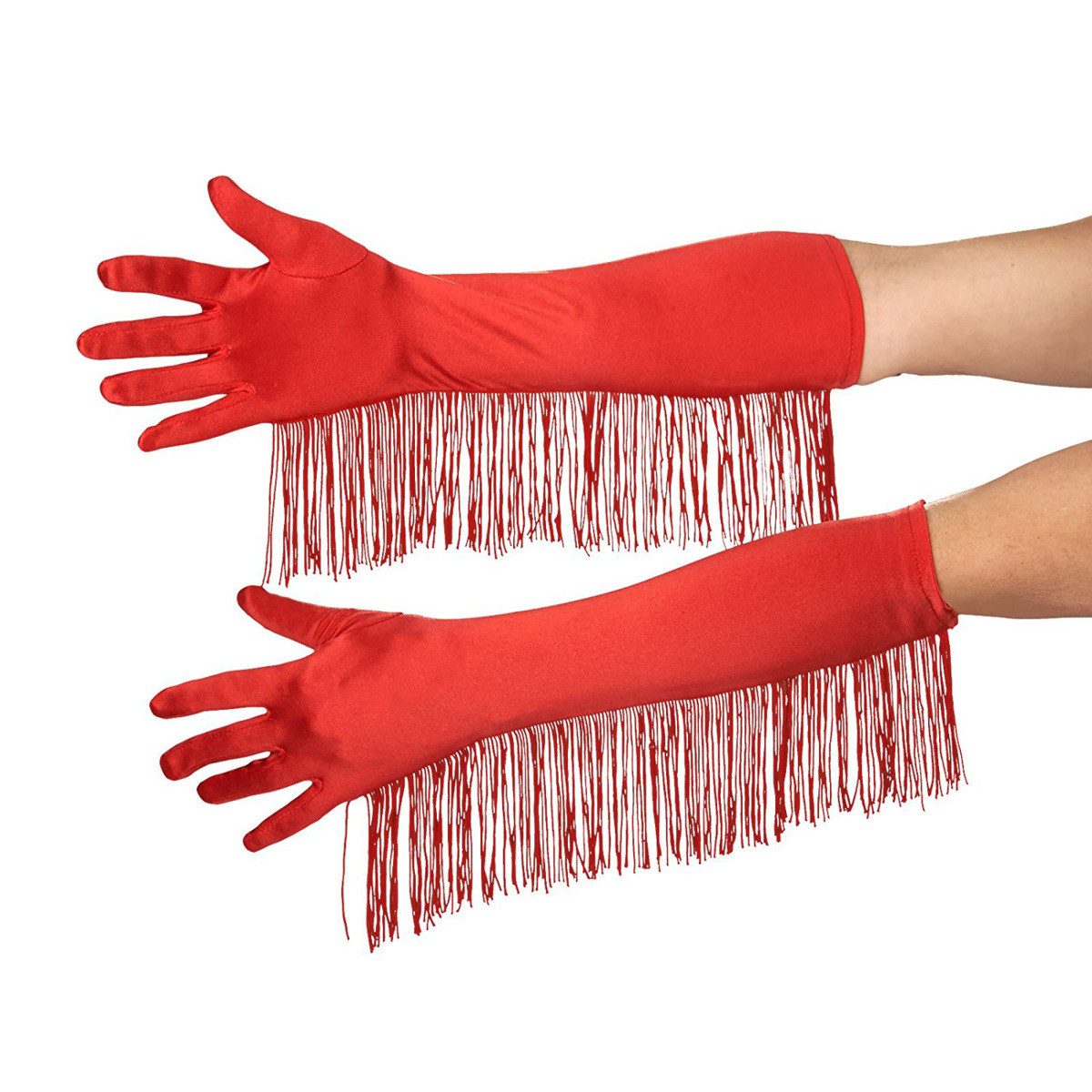 andrea-moden Abendhandschuhe Handschuhe mit Fransen aus Satin rot Größe 45cm