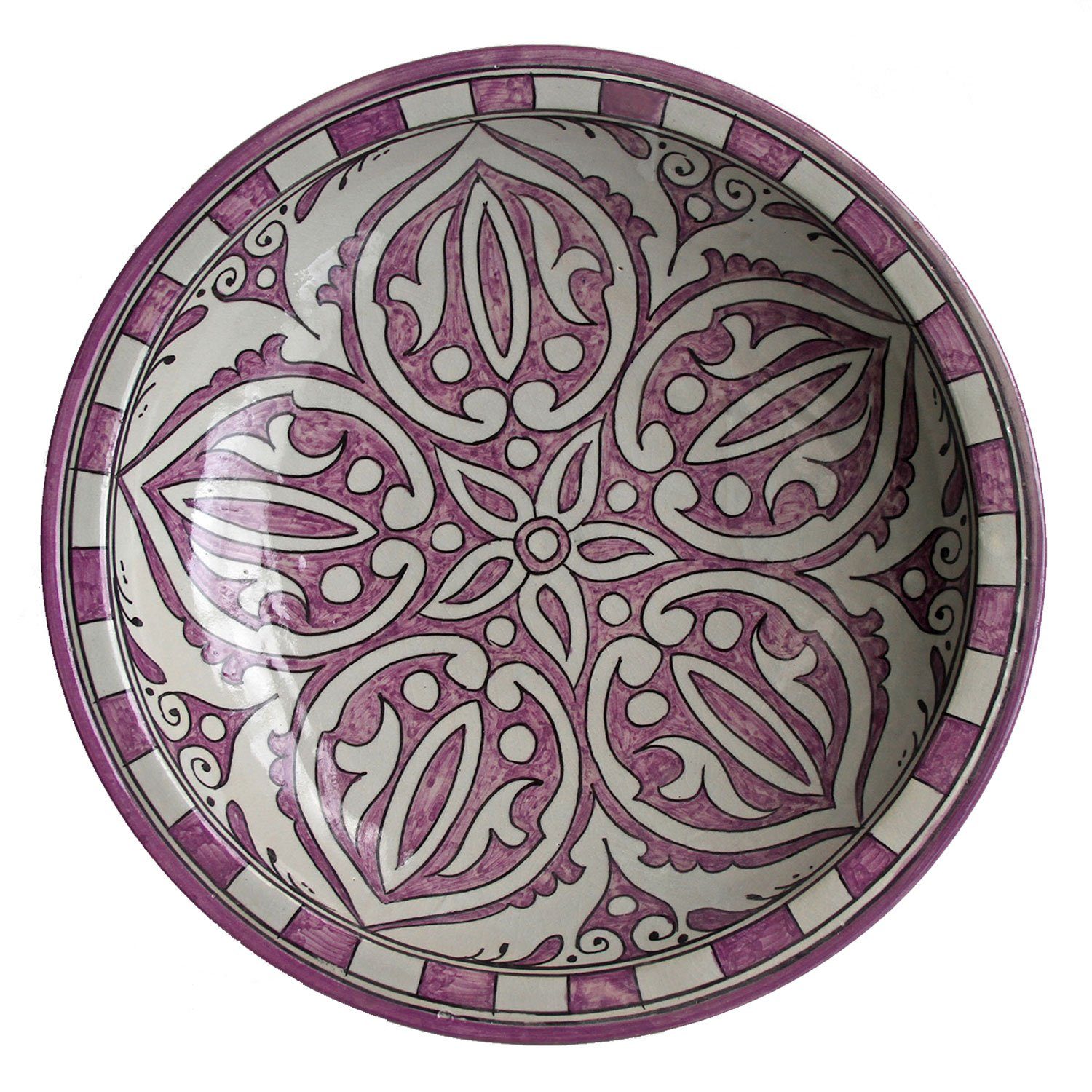 Casa Moro Dekoteller aus Marokko Orientalischer Keramikteller Obstschale, F020 handbemalte KSF020, Weiß Lila rund Keramik